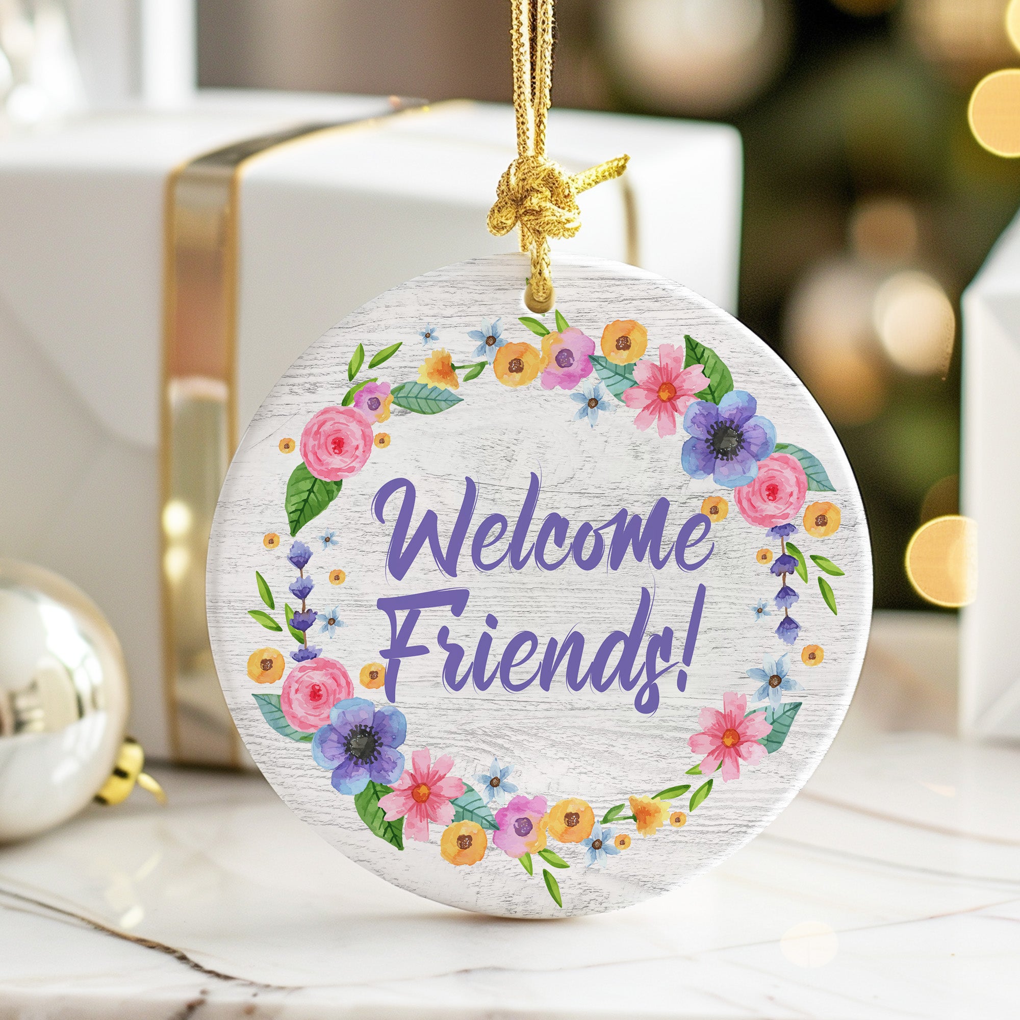 Personalizable "Welcome Friends!" Floral Ceramic Ornament - Handmade and Heartfelt Gift for All Occasions - Image 6