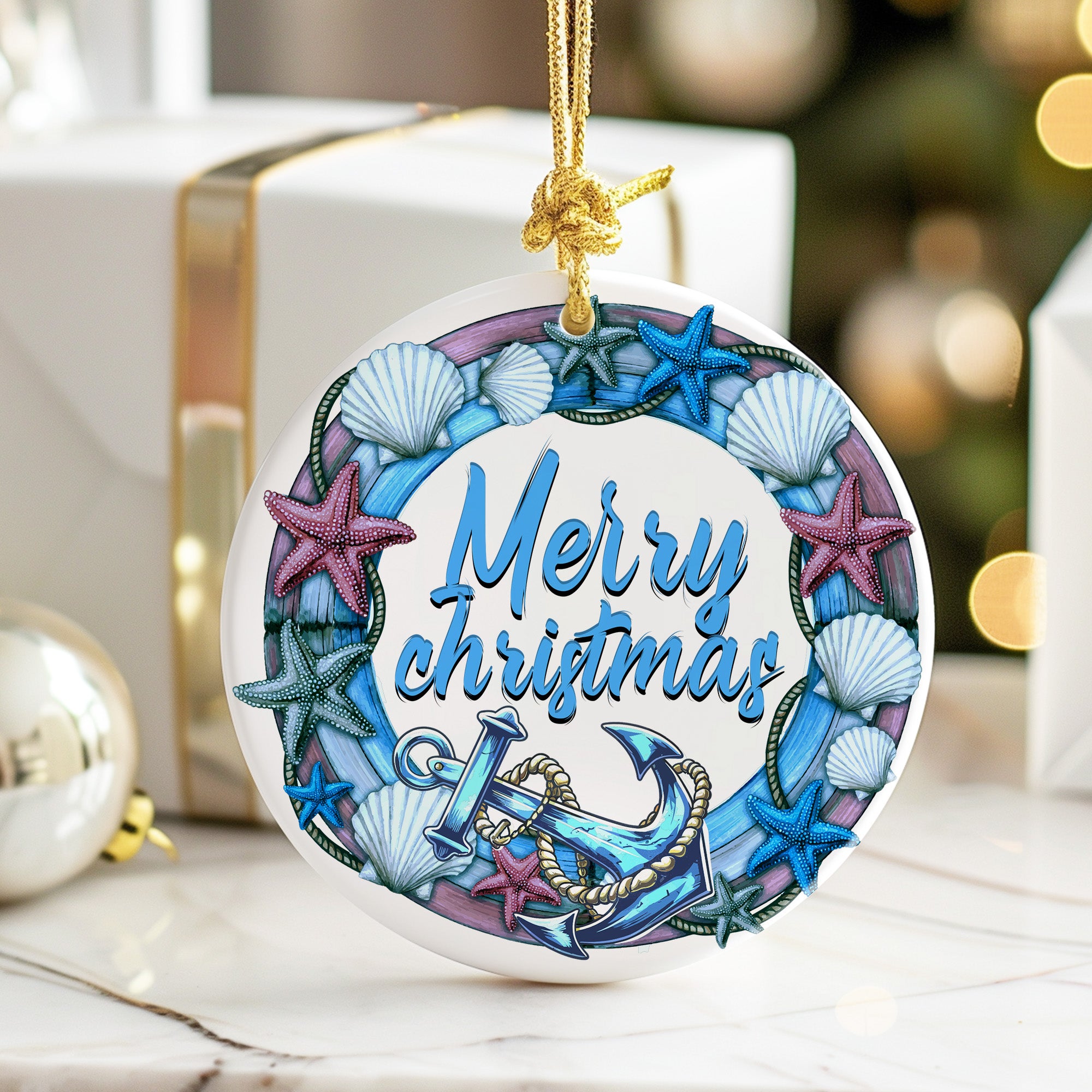 Stunning Personalized Nautical Christmas Ceramic Ornament – Handcrafted Seashell and Starfish Design for Unique Holiday Decoration - Image 6