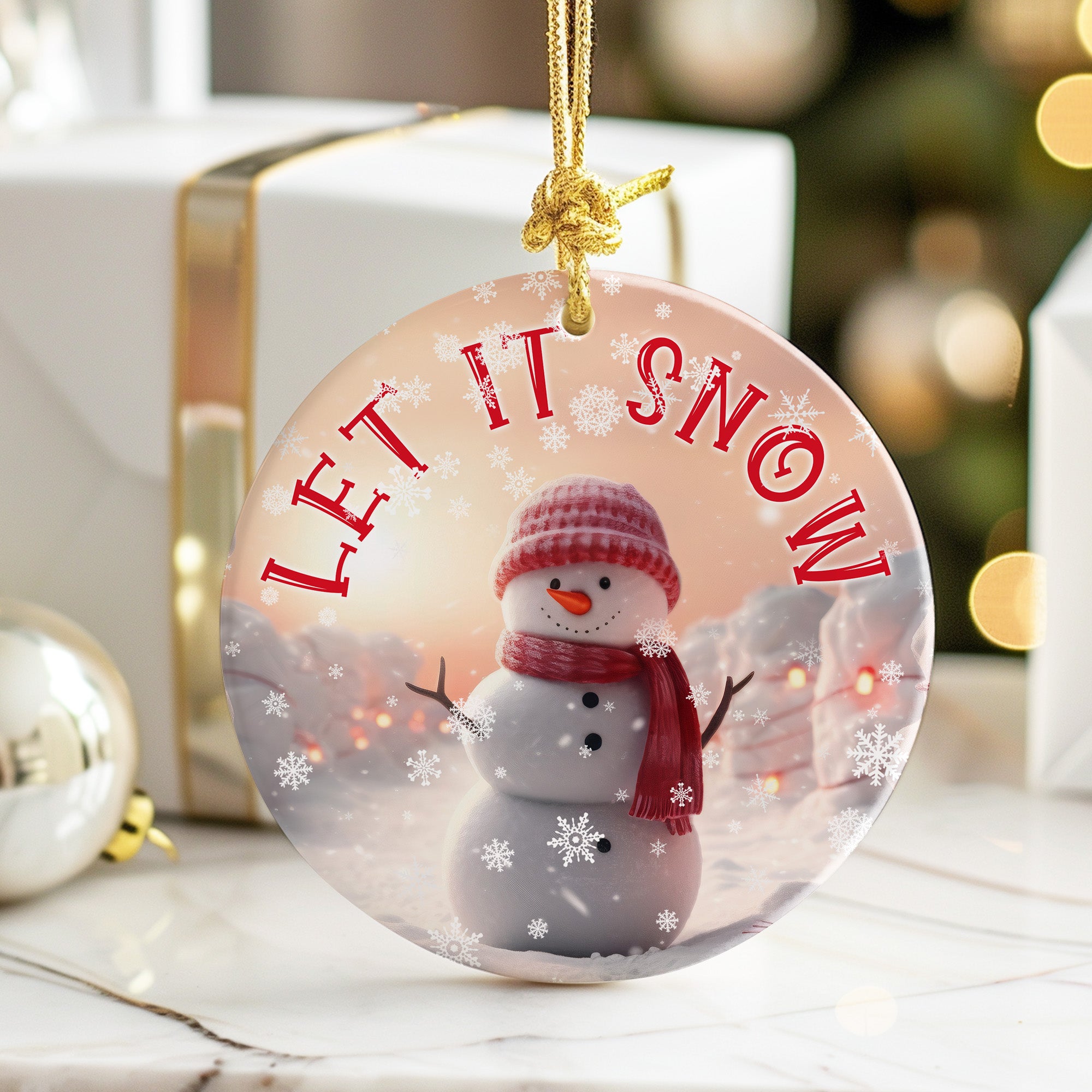 Personalized "Let It Snow" Ceramic Ornament - Handcrafted Holiday Snowman Keepsake with Customization Options - Image 6