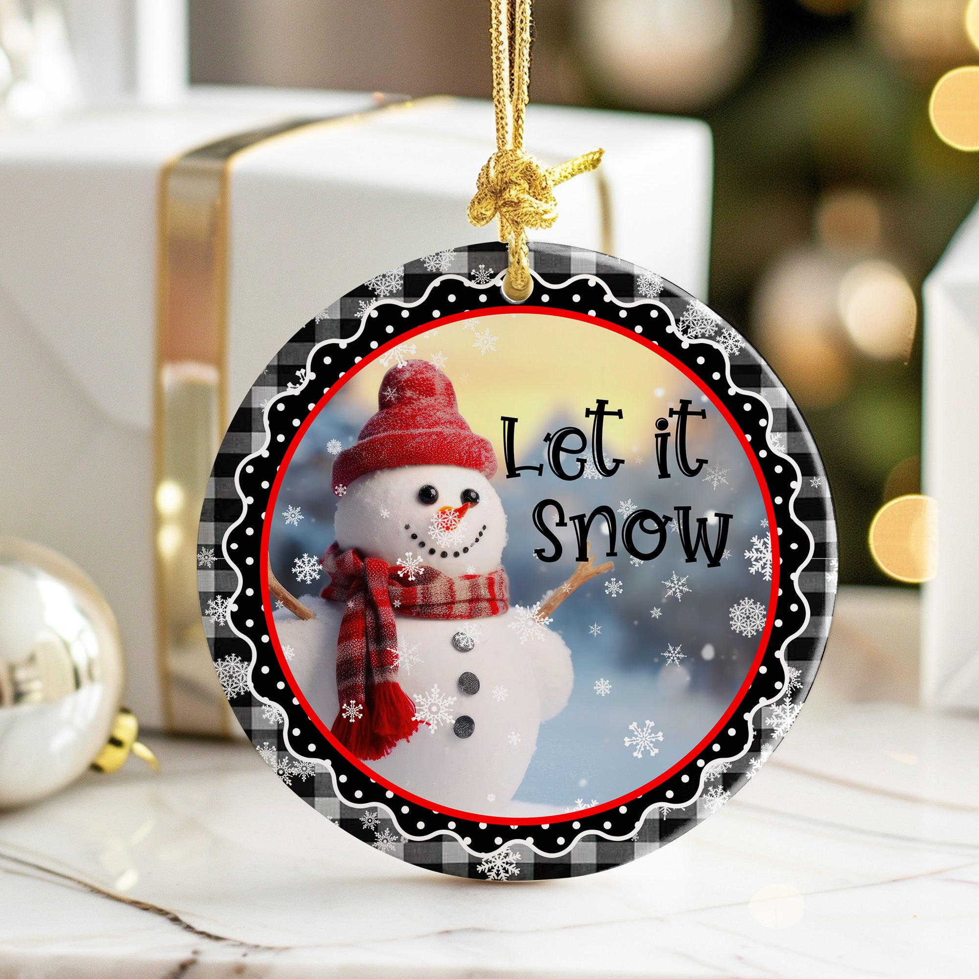 Personalized Snowman Ceramic Ornament with Festive Plaid Design - Perfect Holiday Gift for Family and Friends - Image 6