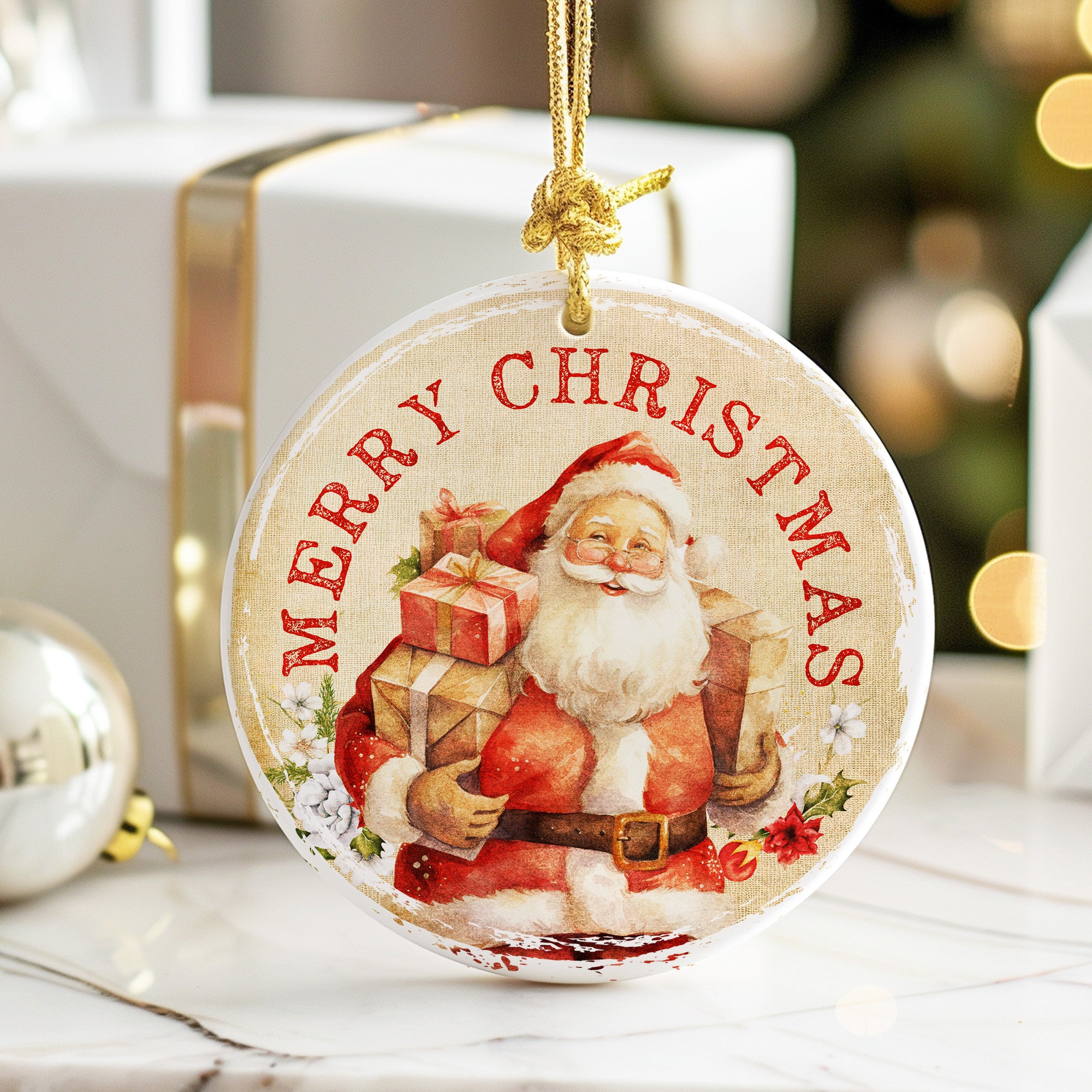 Personalized Merry Christmas Ceramic Ornament – Vintage Santa Design, Handcrafted Holiday Keepsake with Custom Text - Image 6