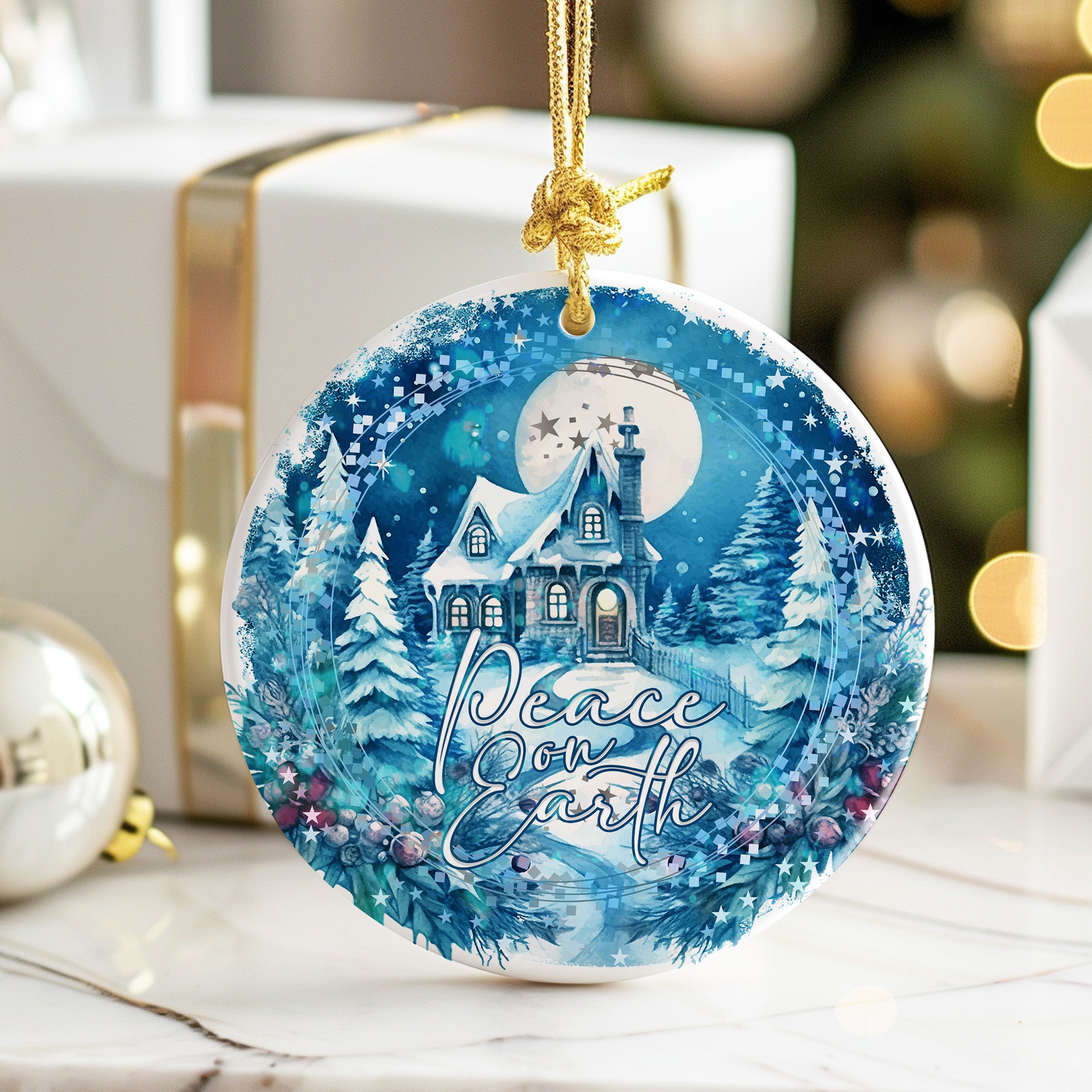 Personalized "Peace on Earth" Ceramic Ornament - Handcrafted Winter Wonderland Design for Holiday Gift Giving - Image 6