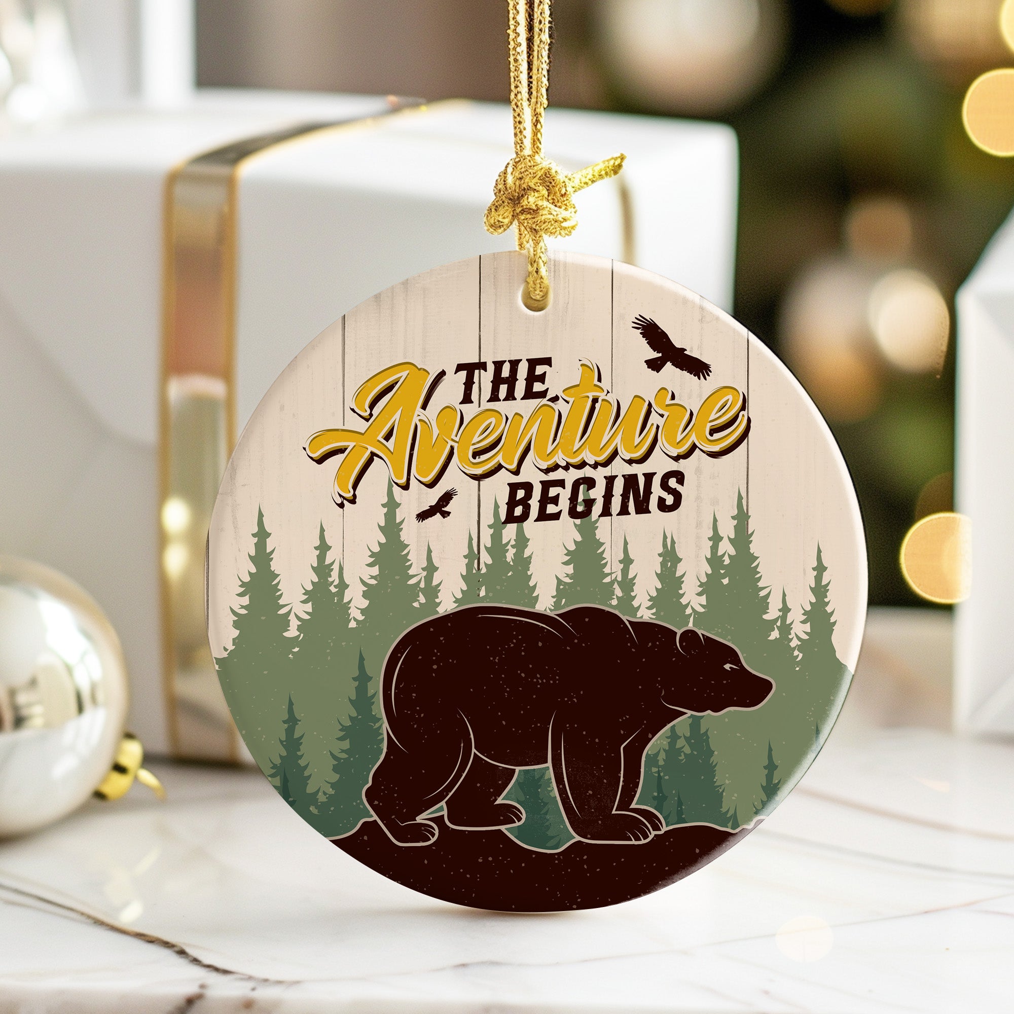 Personalized "The Adventure Begins" Ceramic Ornament - Forest Bear Design for Adventurous Spirits - Image 6