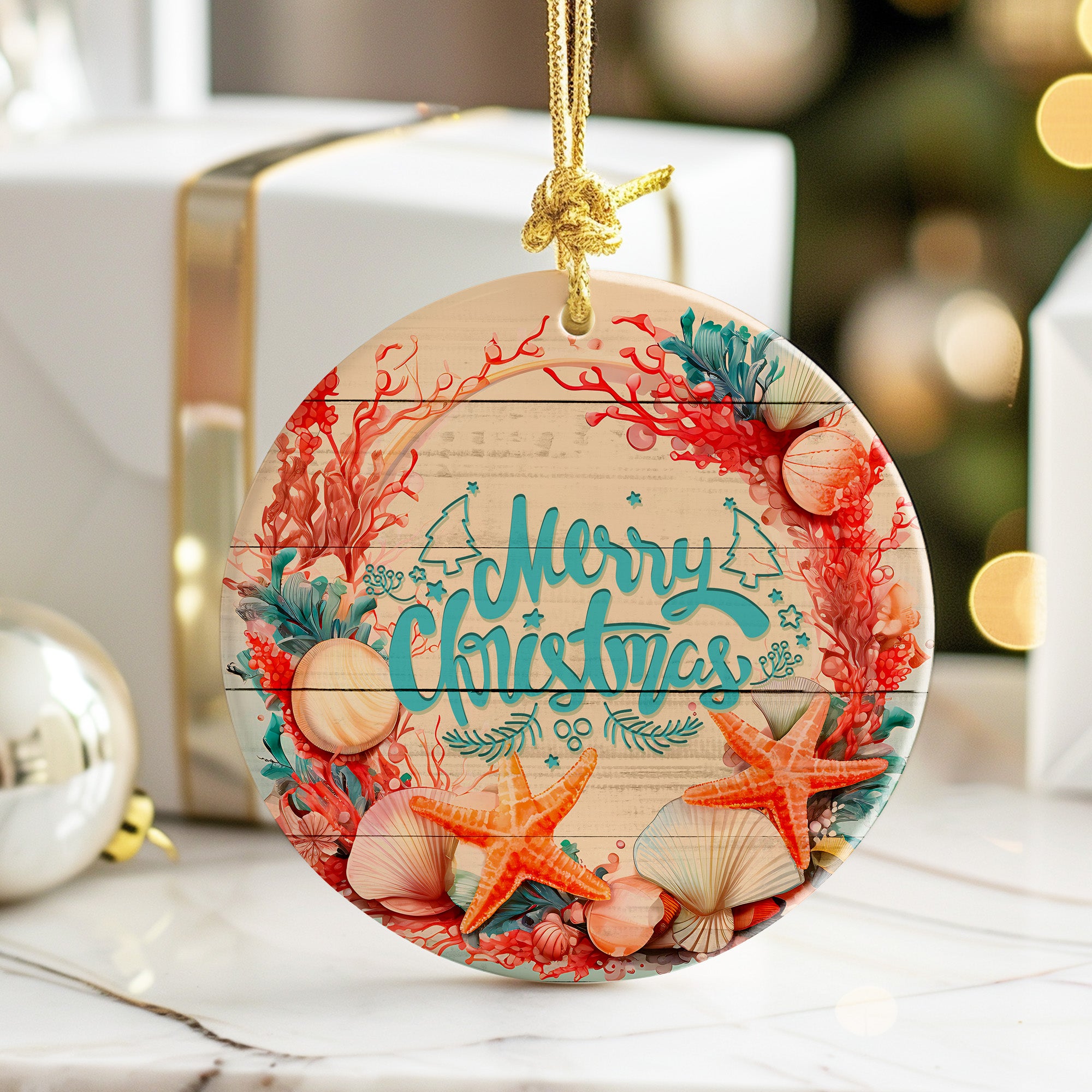 Customizable Coastal Christmas Ceramic Ornament – Handcrafted Nautical Holiday Décor Perfect for Beach Lovers - Image 6