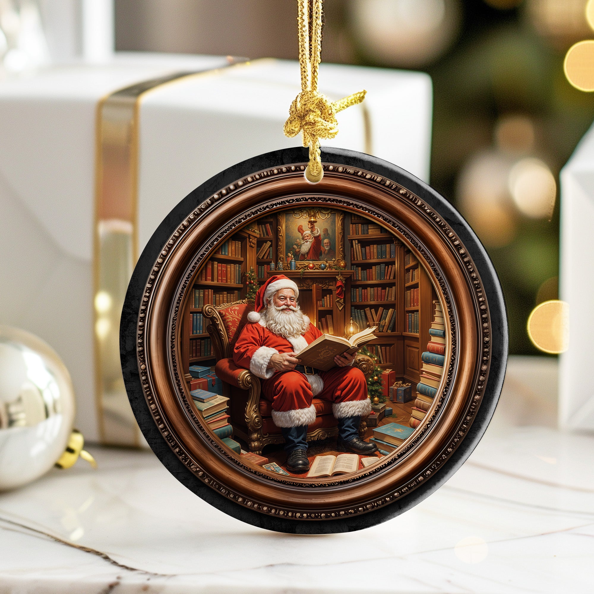 Personalized Santa's Christmas Library Ceramic Ornament - Handcrafted Holiday Charm - Image 6