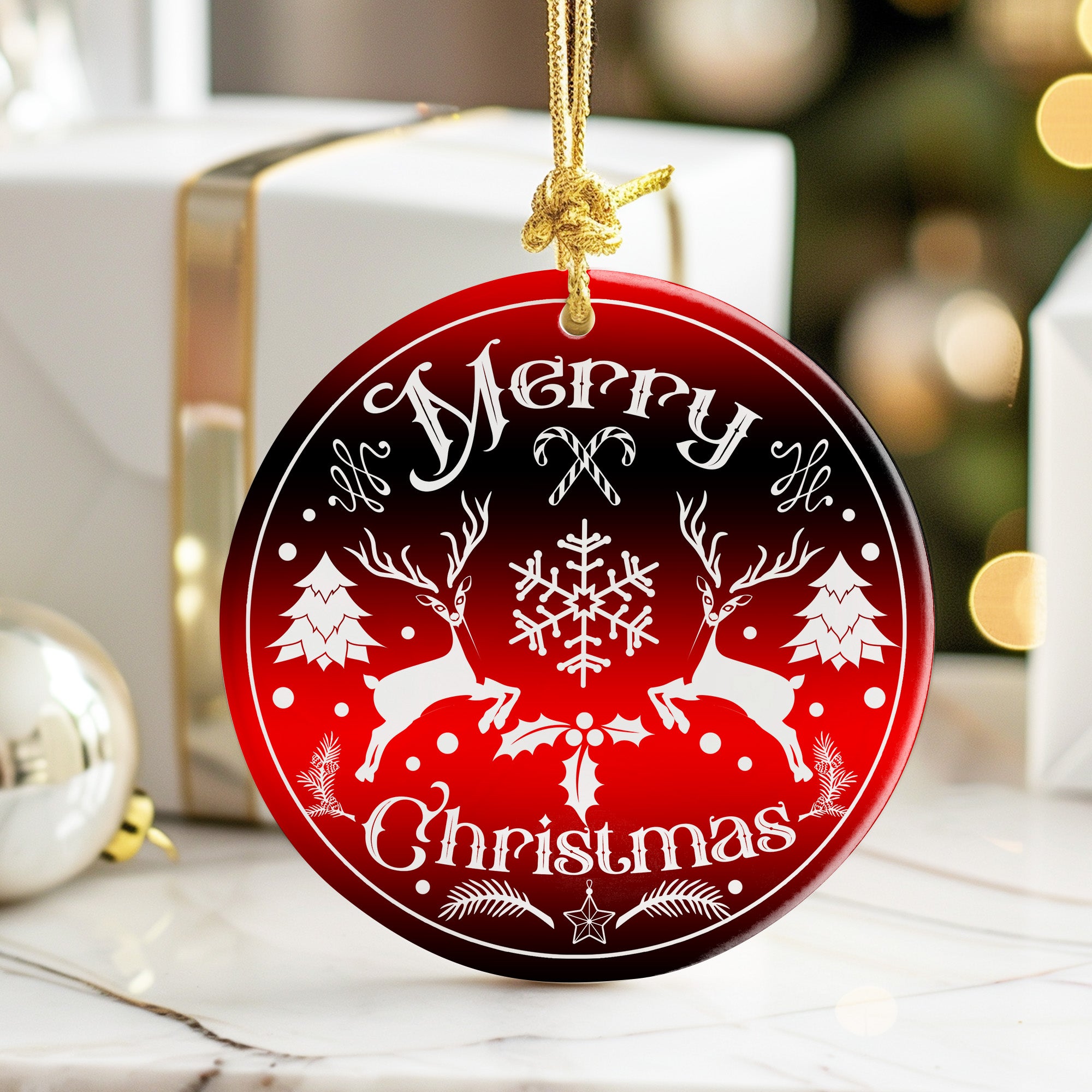 Personalized Merry Christmas Ceramic Ornament – Handcrafted Holiday Décor with Elegant Red & White Design - Image 6