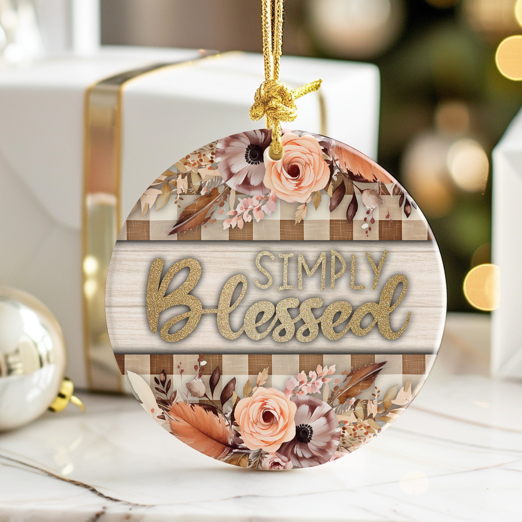 Personalized "Simply Blessed" Ceramic Ornament – Elegant Floral Gift for Loved Ones - Image 6