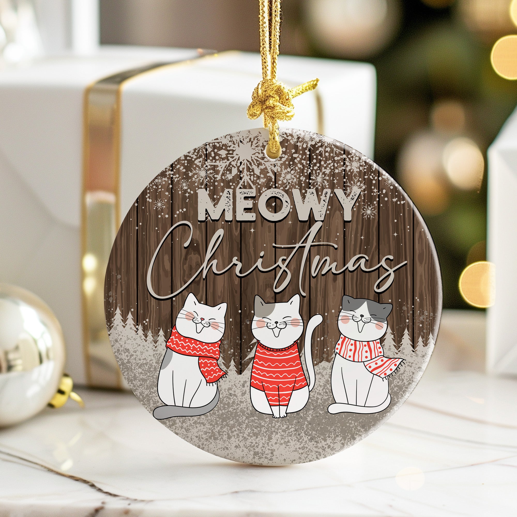 Personalized "Meowy Christmas" Ceramic Ornament – Cozy Cat Design, Handmade Holiday Gift - Image 6