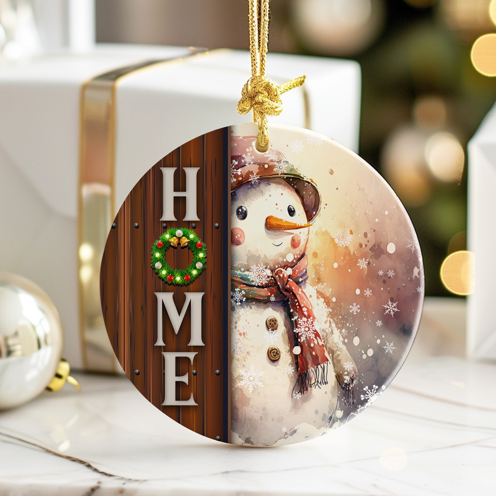 Personalized Snowman Ceramic Ornament with Rustic "Home" Design - Perfect Handmade Holiday Gift for Family and Friends - Image 6