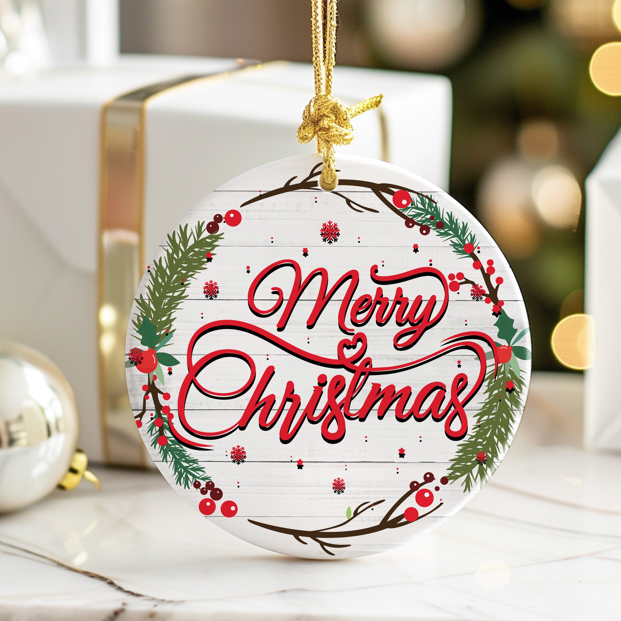Personalized Merry Christmas Ceramic Ornament - Handcrafted Holiday Keepsake with Festive Design for Gift-Giving - Image 6