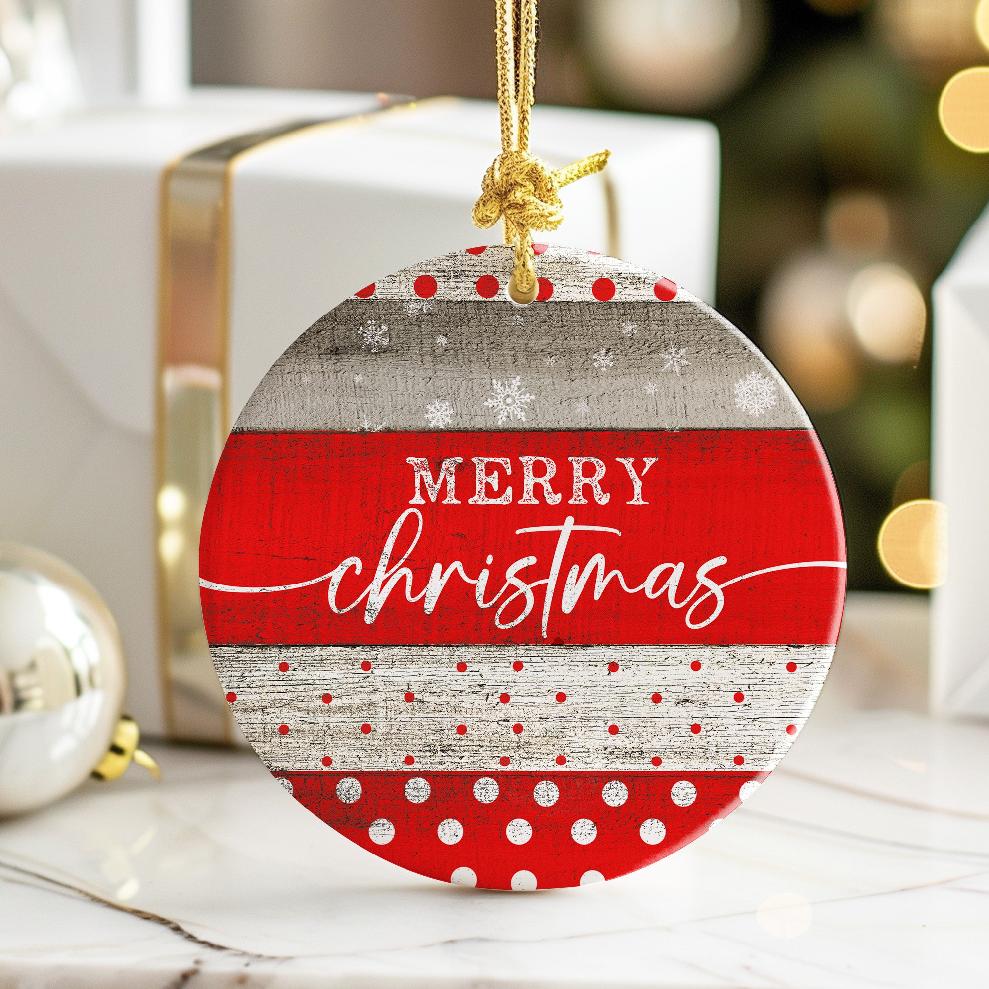 Handcrafted Ceramic Merry Christmas Ornament - Rustic Red & White Personalized Gift for Holiday Cheer - Image 6