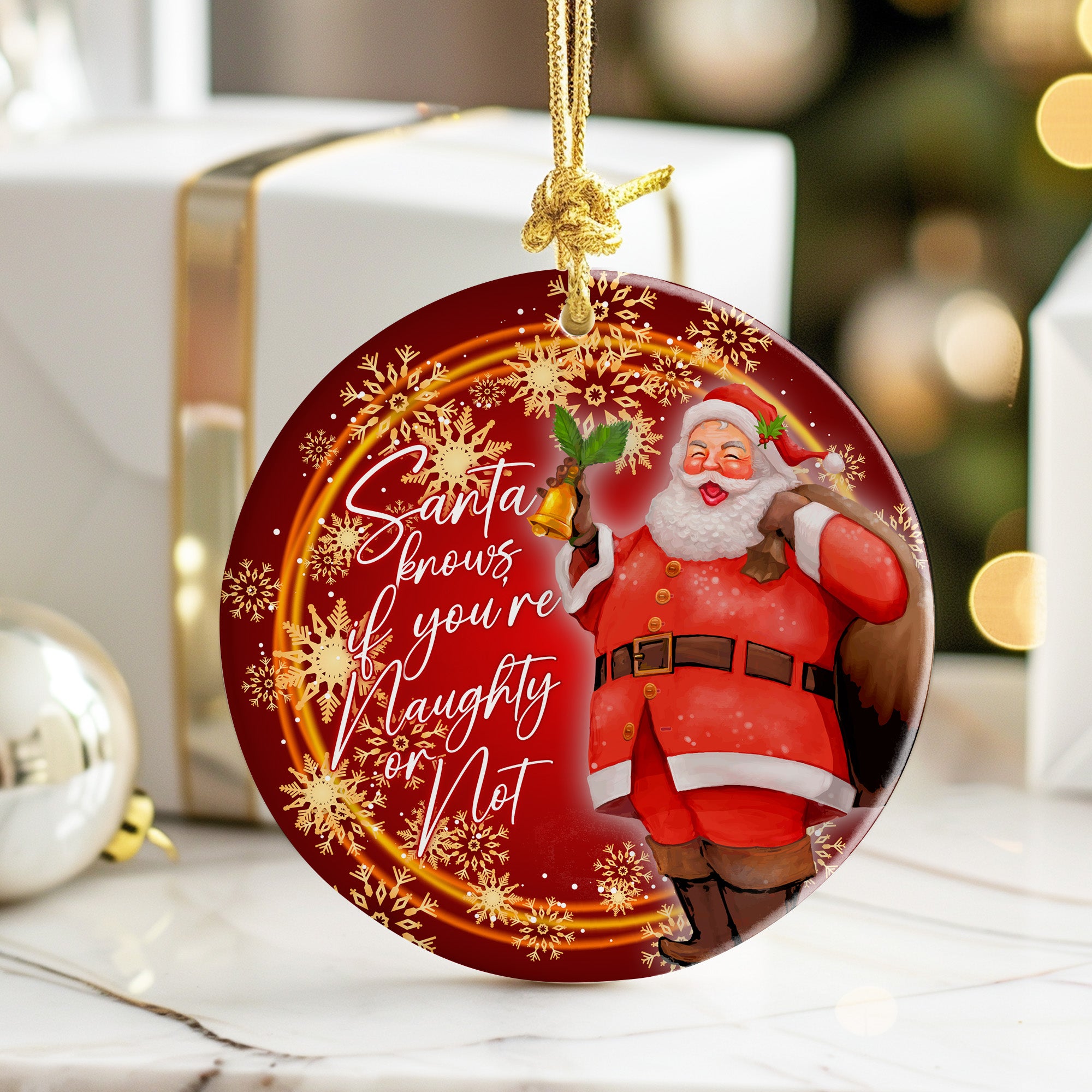 Personalized Christmas Ceramic Ornament - "Santa Knows" Design for a Festive Holiday Touch - Perfect Custom Gift - Image 6