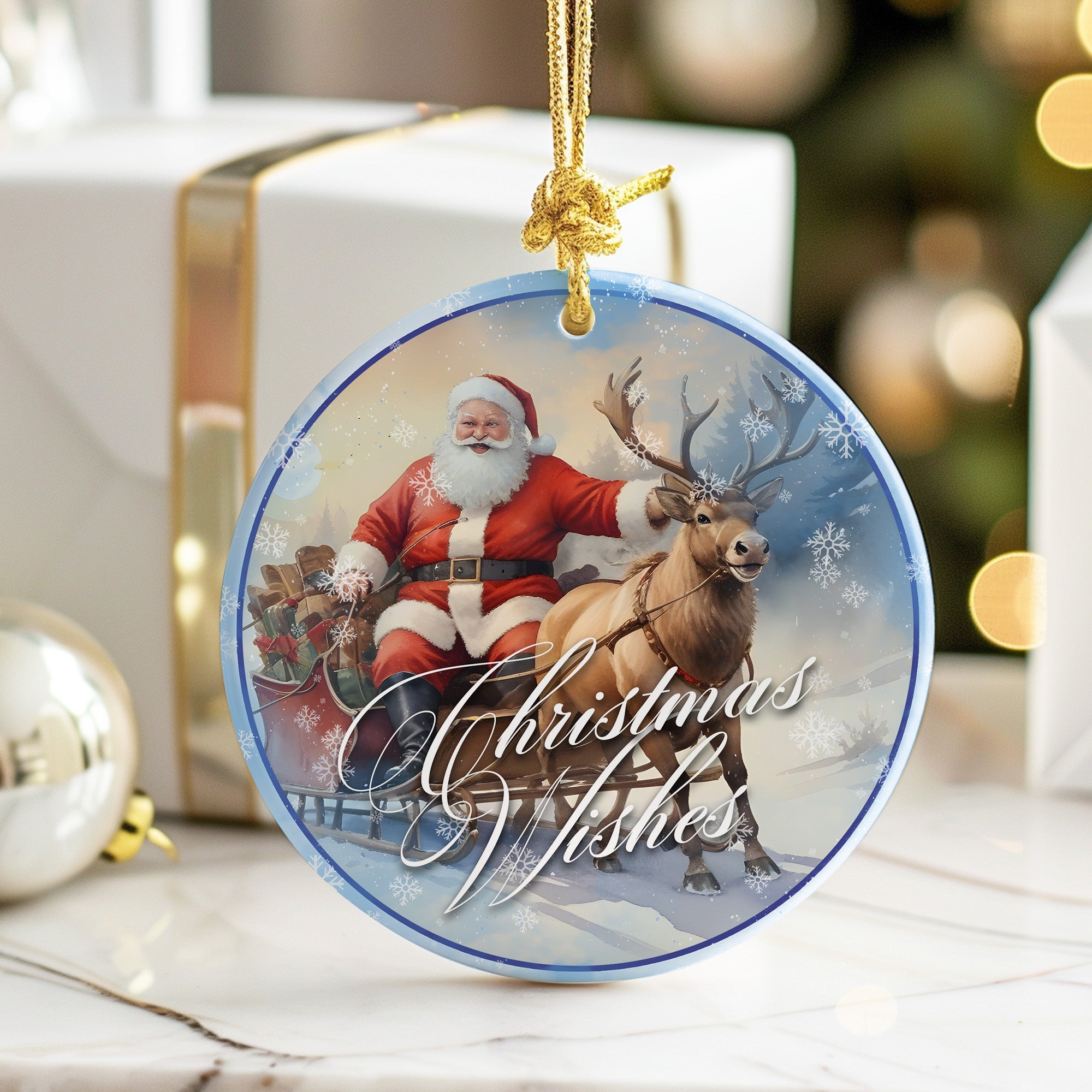 Personalized Santa and Reindeer Ceramic Christmas Ornament – Perfect Holiday Keepsake for Family and Friends - Image 6