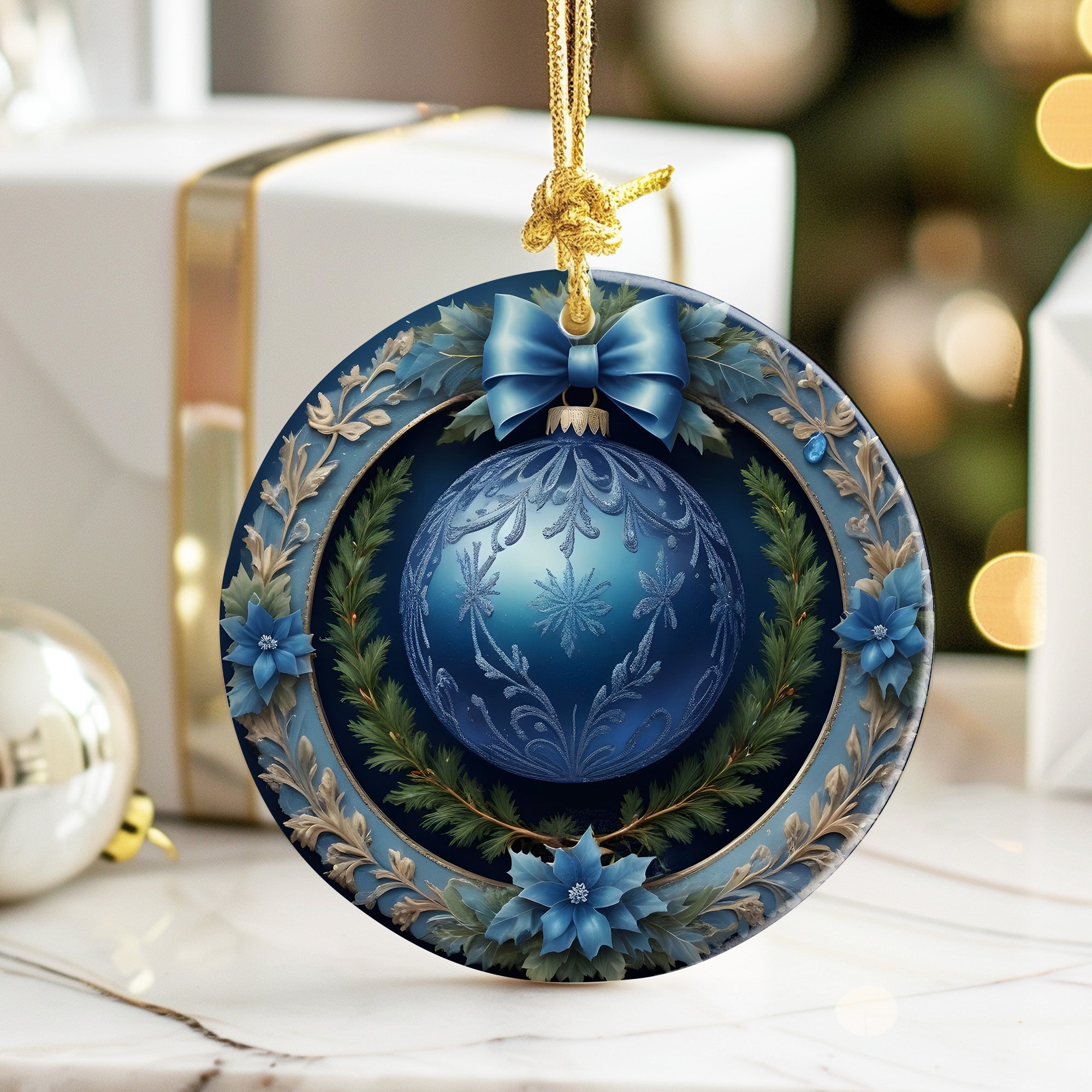 Personalized Handmade Blue Ceramic Ornament with Intricate Snowflake Design - Perfect Holiday Gift for Family and Friends - Image 6