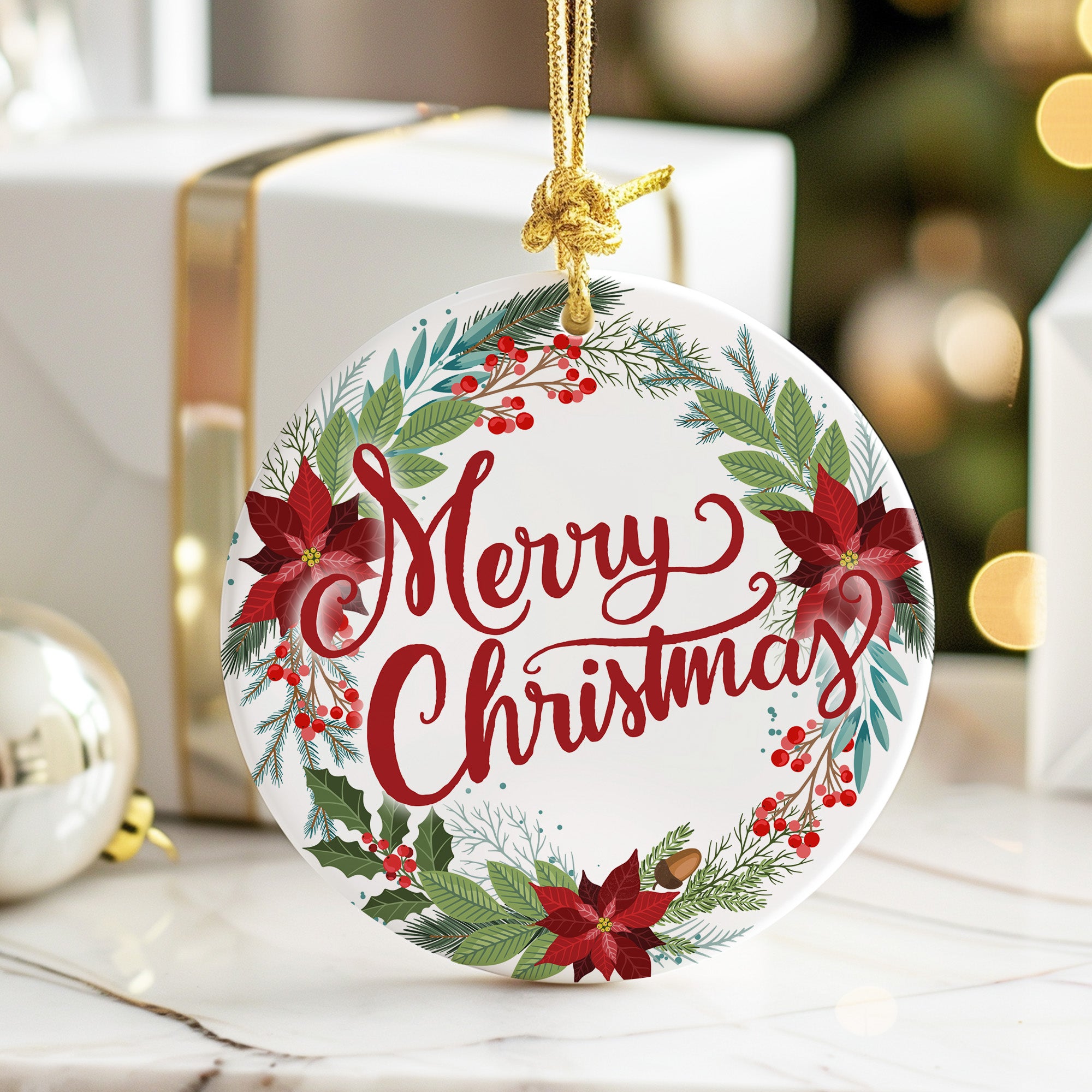 Personalized Merry Christmas Ceramic Ornament with Festive Florals - Perfect Handmade Gift for Loved Ones - Image 6