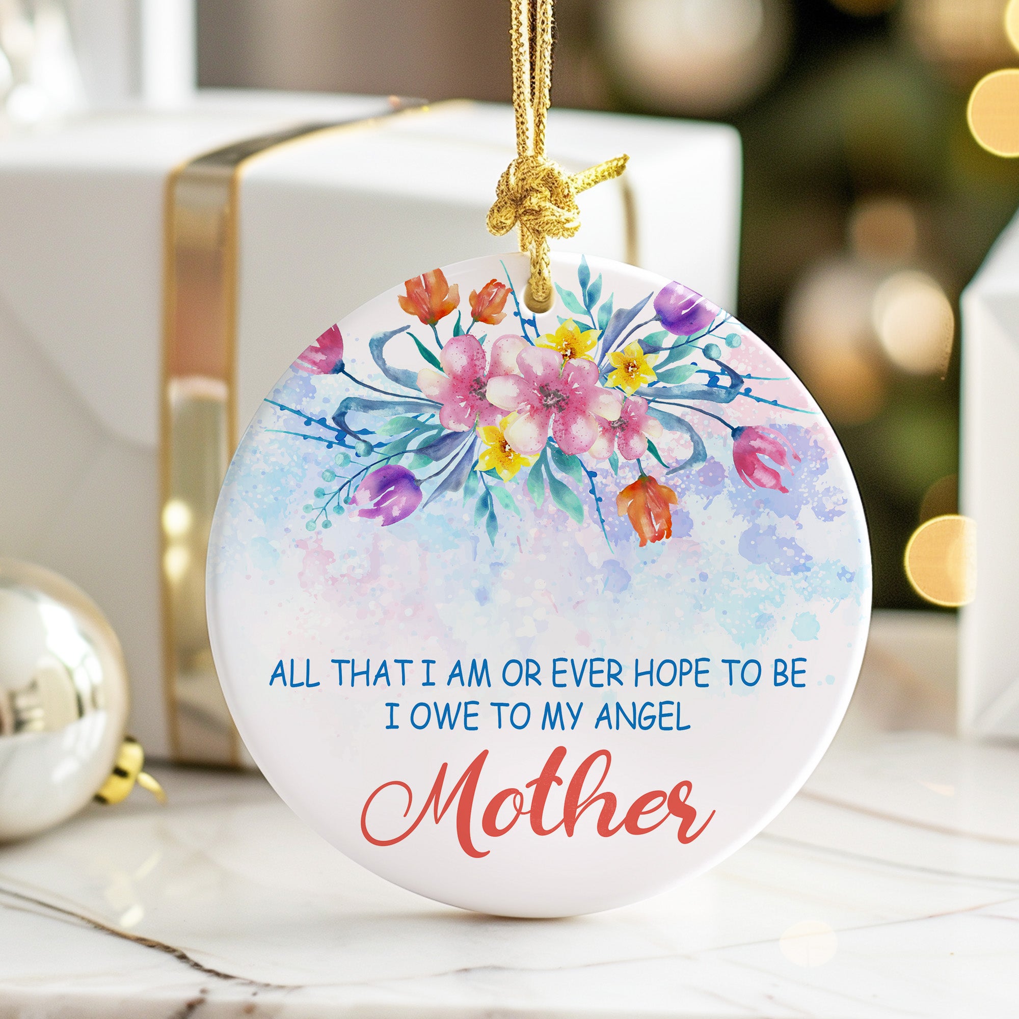 Custom Floral Mother's Day Ceramic Ornament - Personalized Gift for Mom with Inspirational Quote - Image 6