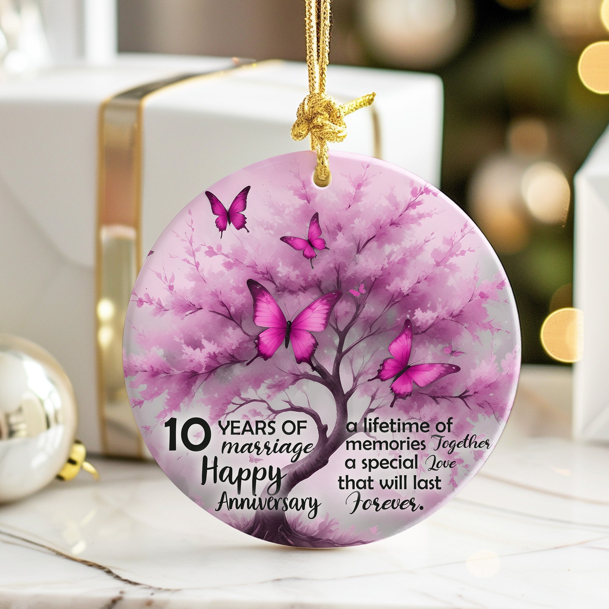 Custom Butterfly Tree 10th Wedding Anniversary Ceramic Ornament – Personalized Keepsake Gift for Couples - Image 6