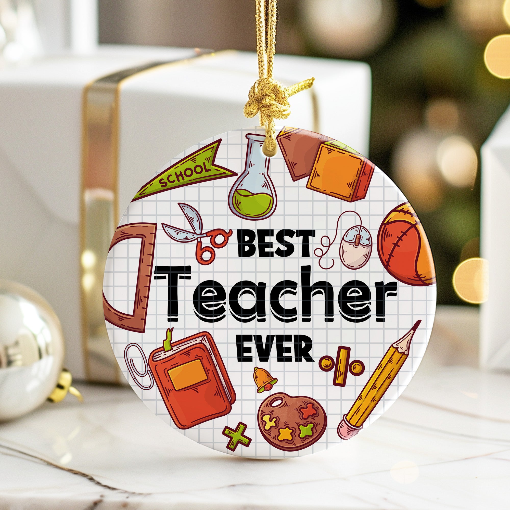 Personalized "Best Teacher Ever" Ceramic Ornament - Handcrafted Appreciation Gift for Educators, Ideal for Teacher's Day or Graduation - Image 6