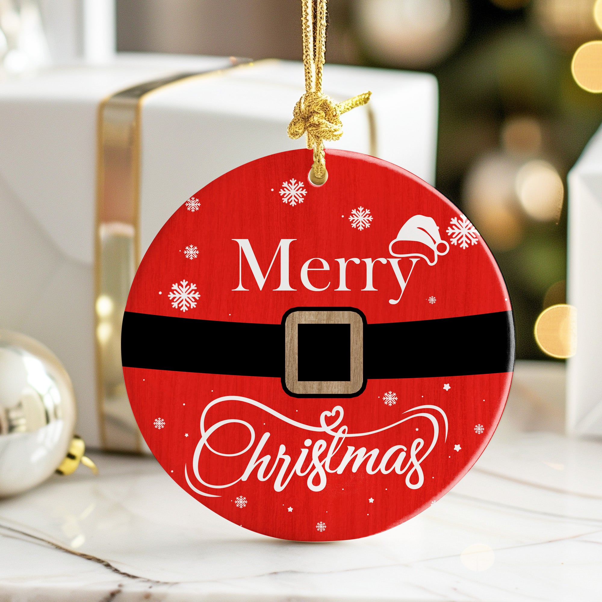 Personalized Santa Belt Ceramic Christmas Ornament – Handcrafted Holiday Décor Gift with Customizable Options for Family and Friends - Image 6