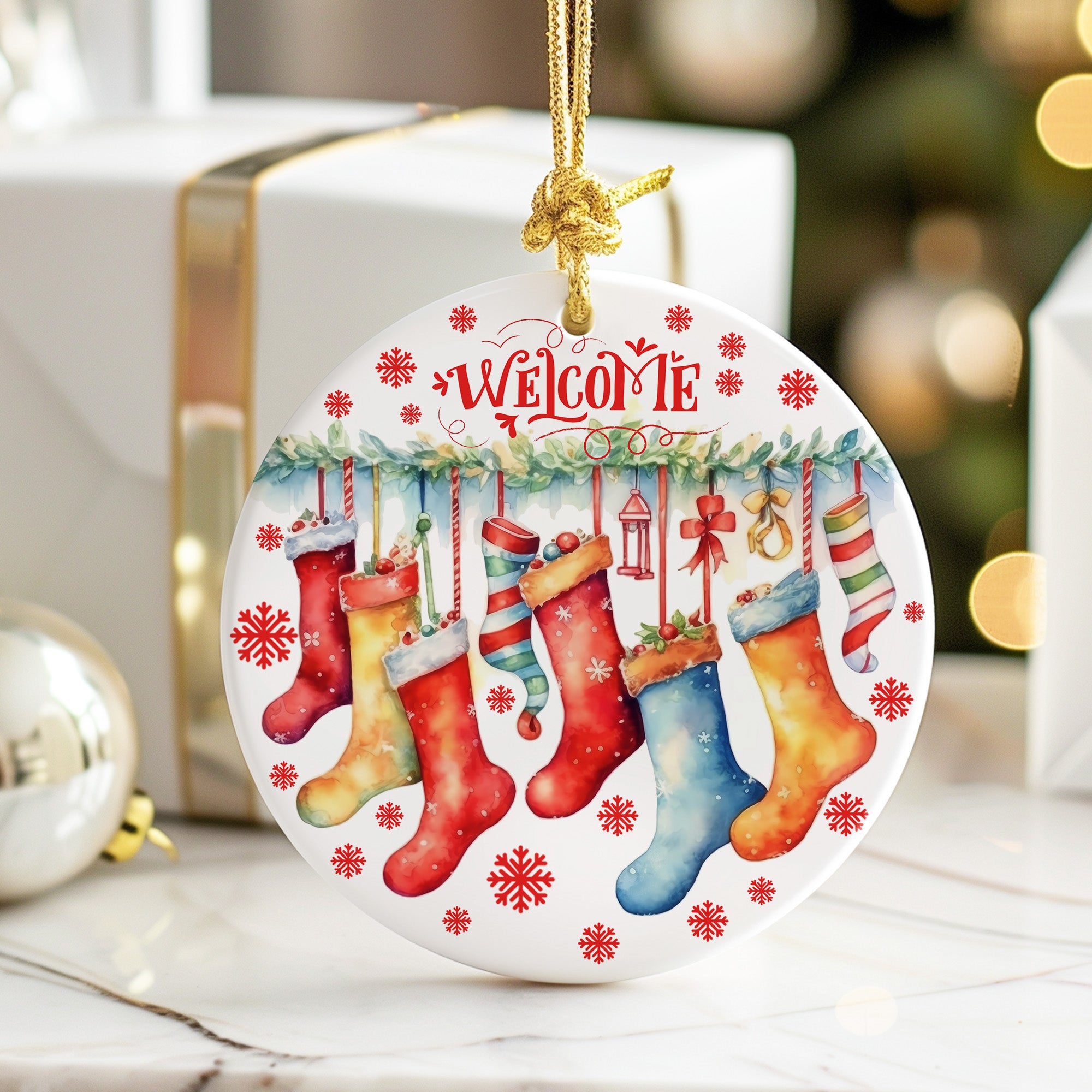 Personalized Ceramic Christmas Ornament with Colorful Stockings Design - Perfect Handmade Holiday Gift - Image 6