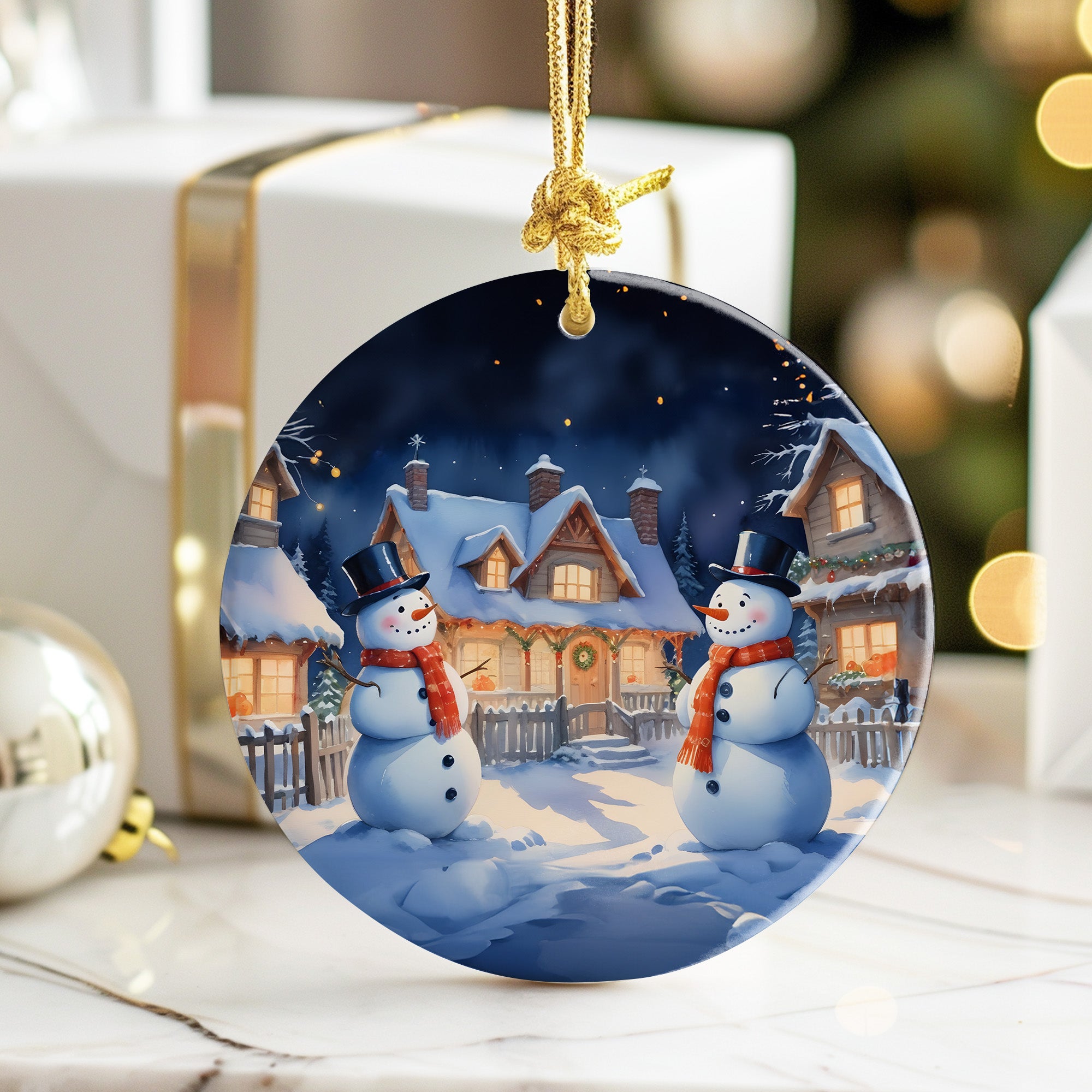 Personalized Snowman Ceramic Ornament - Handcrafted Winter Scene, Perfect Christmas Gift with Customization Options - Image 6