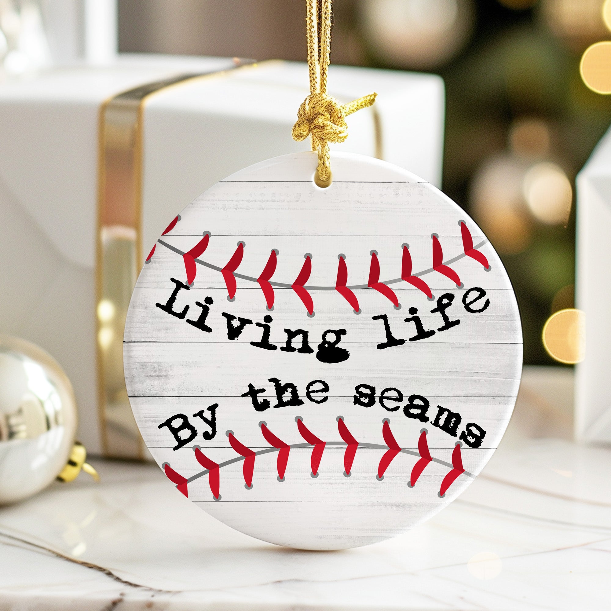 Personalized Baseball-Themed Ceramic Ornament - "Living Life By the Seams" - Custom Sports Gift for Fans & Players - Image 6