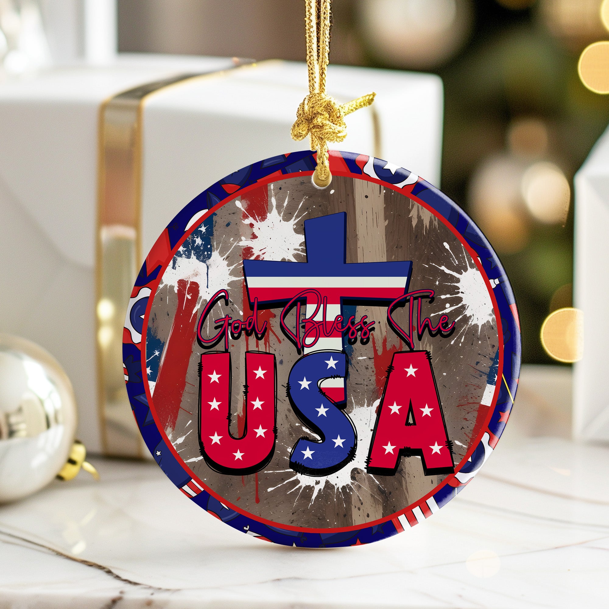 Personalized "God Bless The USA" Ceramic Ornament – Patriotic Home Decor with Cross Design, Perfect for Unique Holiday Gifting - Image 6