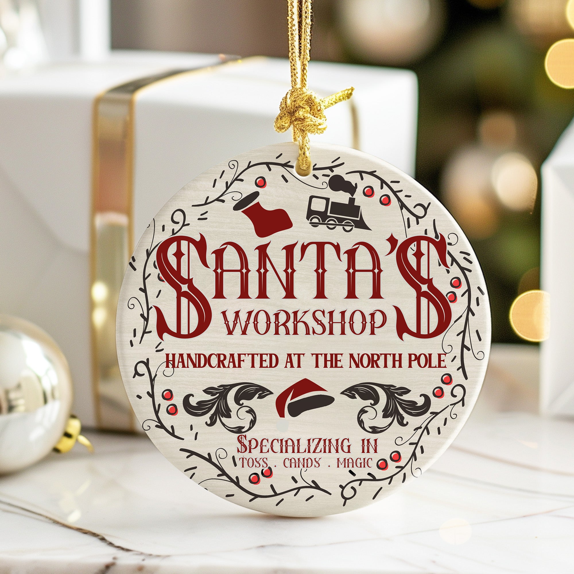Personalized Santa's Workshop Ceramic Ornament – Handcrafted Holiday Charm from the North Pole - Image 6