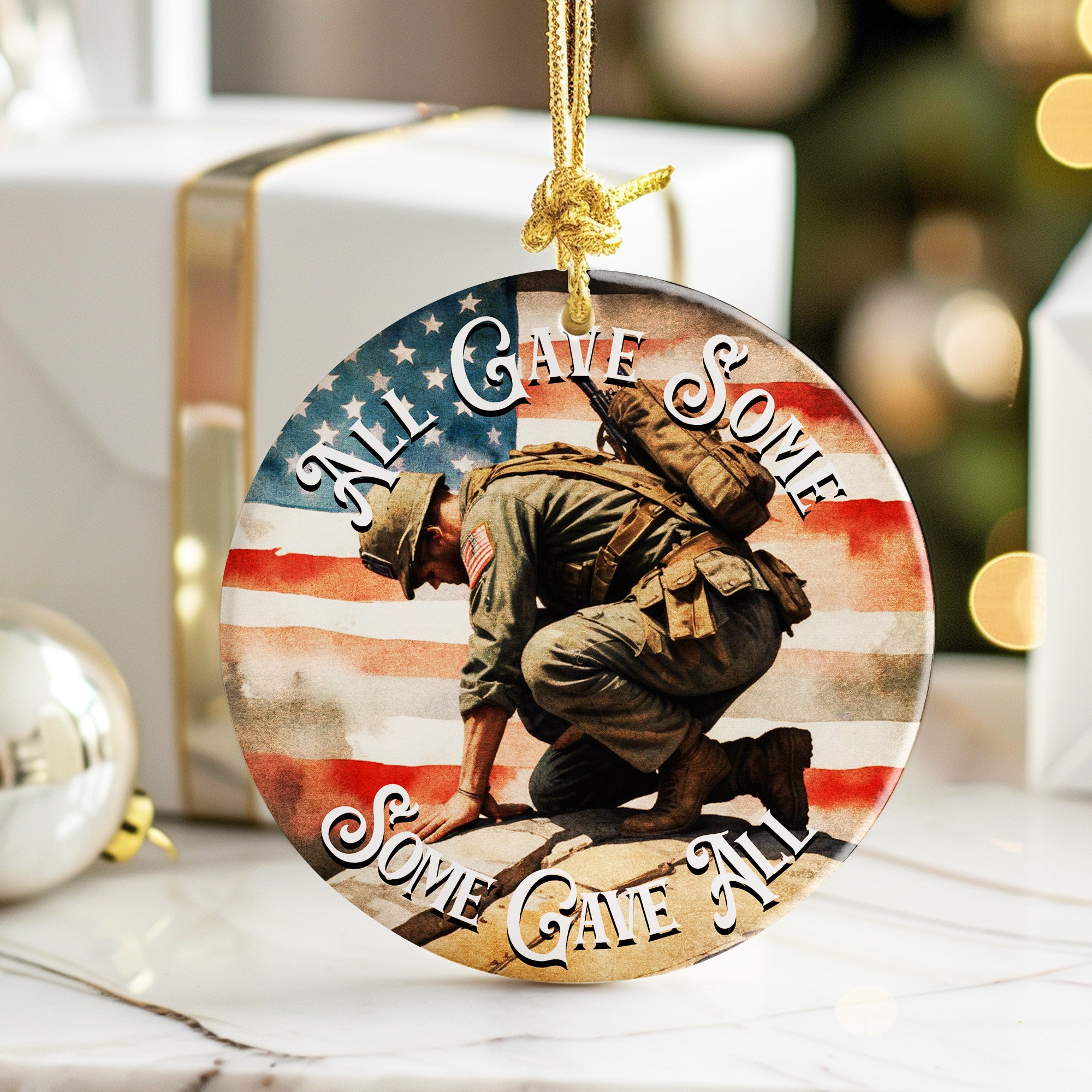 Personalized Military Tribute Ceramic Ornament - "All Gave Some, Some Gave All" Keepsake with American Flag Design - Image 6