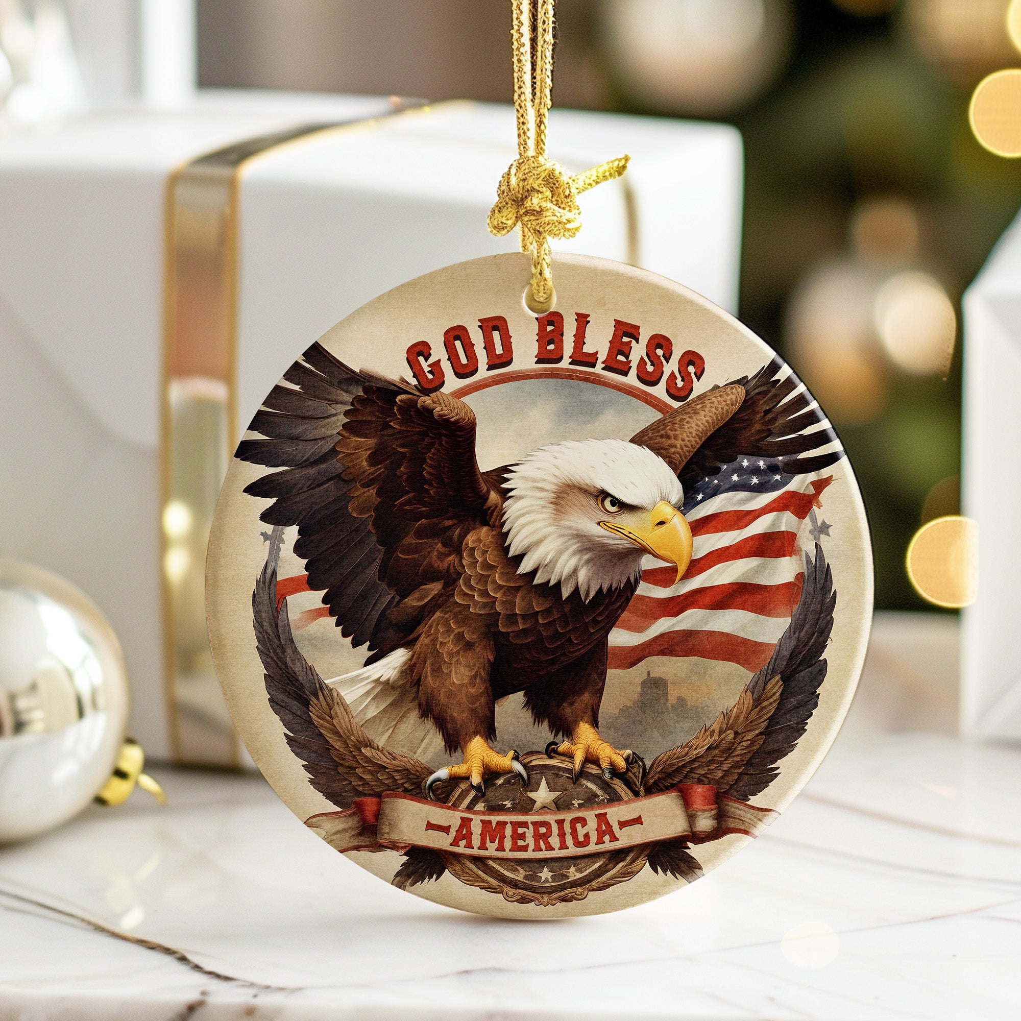 Personalized Patriotic Eagle Ceramic Ornament - Handmade American Flag Home Decor for Special Occasions - Image 6