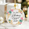 Personalized "Our First Christmas Engaged 2024" Ceramic Ornament - Handmade Floral Decor Keepsake - Image 6