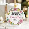 Personalized "Our First Christmas as Mr & Mrs" 2024 Ceramic Ornament - Handcrafted Floral Keepsake - Image 6