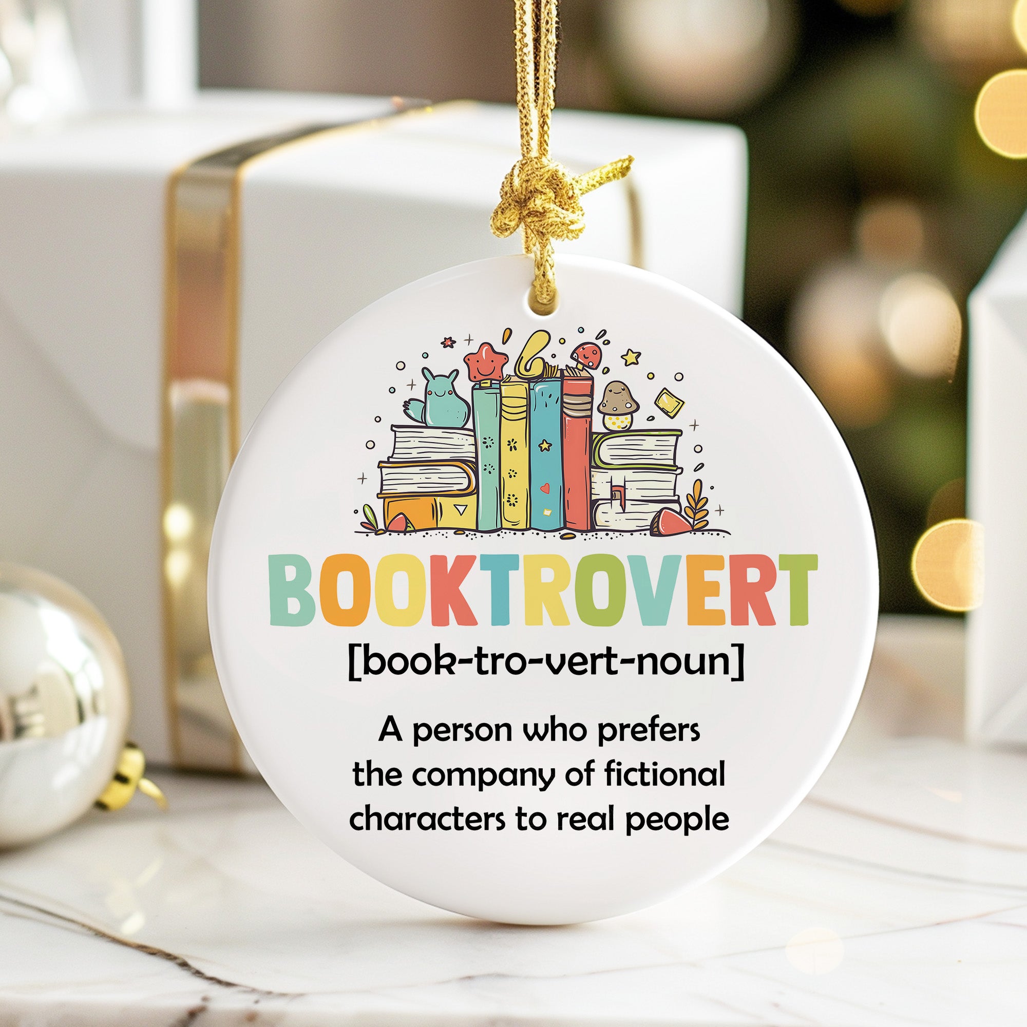 Personalized "Booktrovert" Ceramic Ornament - Vibrant Book Lover's Gift with Customization Options - Image 6