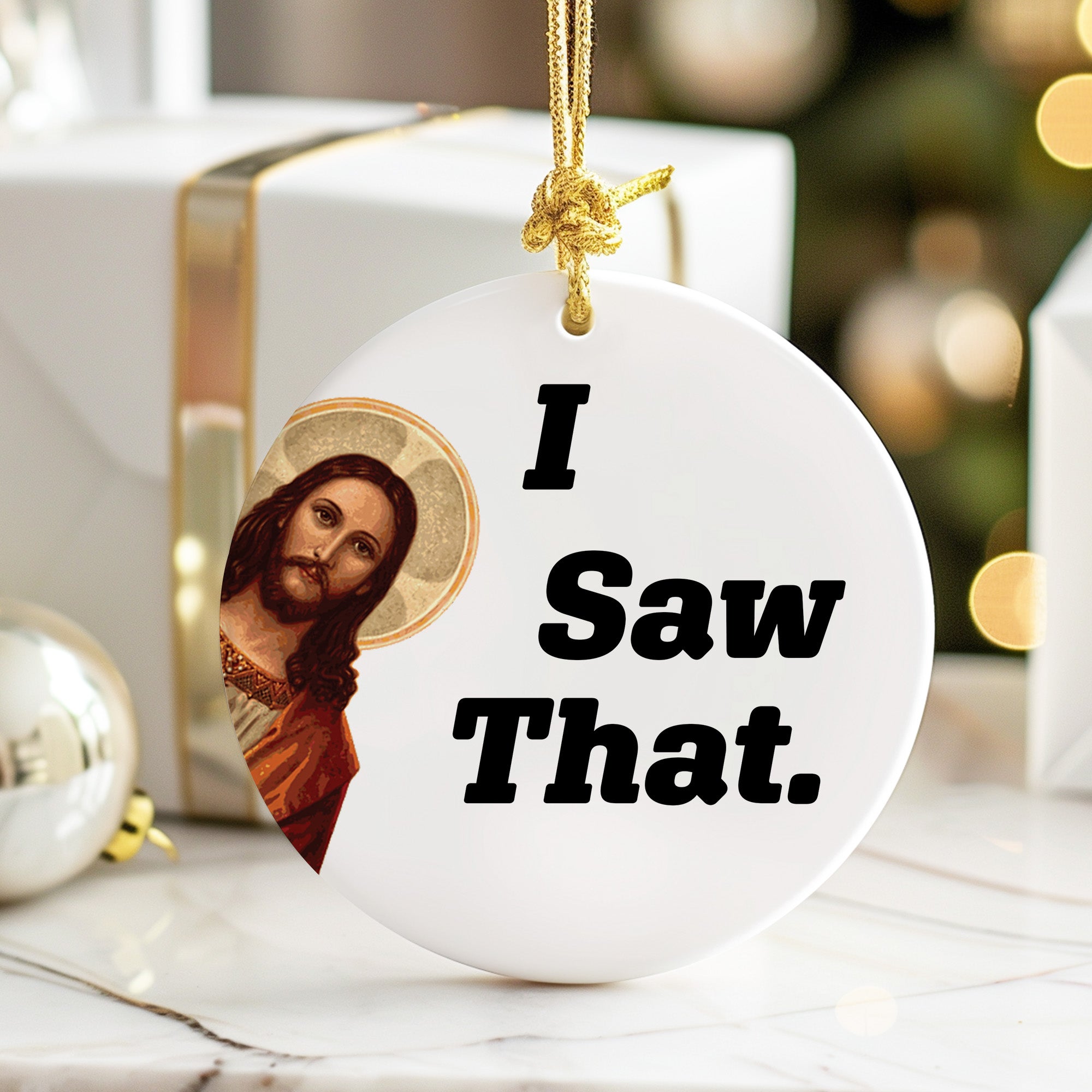 Personalized "I Saw That" Ceramic Ornament – Handcrafted Holiday Decor with Custom Engraving - Image 6