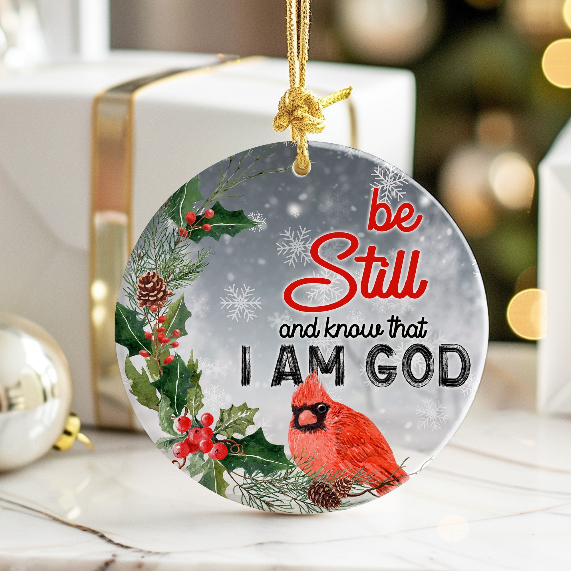 Personalized Ceramic Ornament with Holiday Cardinal - "Be Still and Know" - Perfect Christmas Decoration and Gift - Image 6