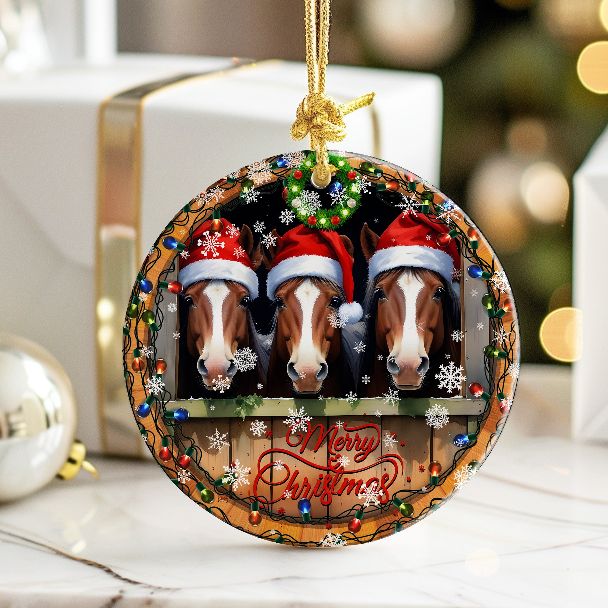 Personalized Merry Christmas Horse Ornament – Custom Handcrafted Ceramic Holiday Decoration with Santa Hats, Perfect Gift for Horse Lovers - Image 6