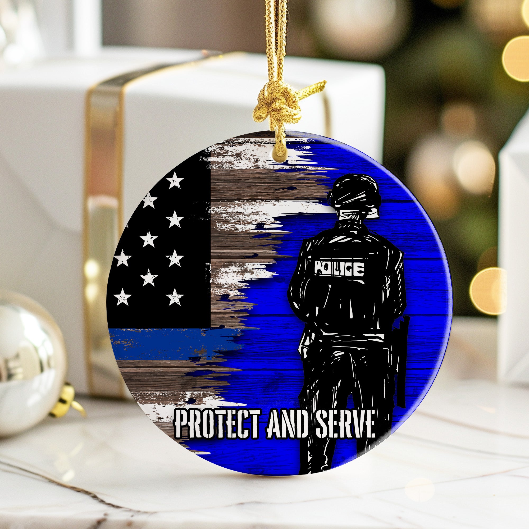 Personalized Police Officer Ceramic Ornament - Handmade Thin Blue Line Decor with Custom Text for Honor and Appreciation - Image 6