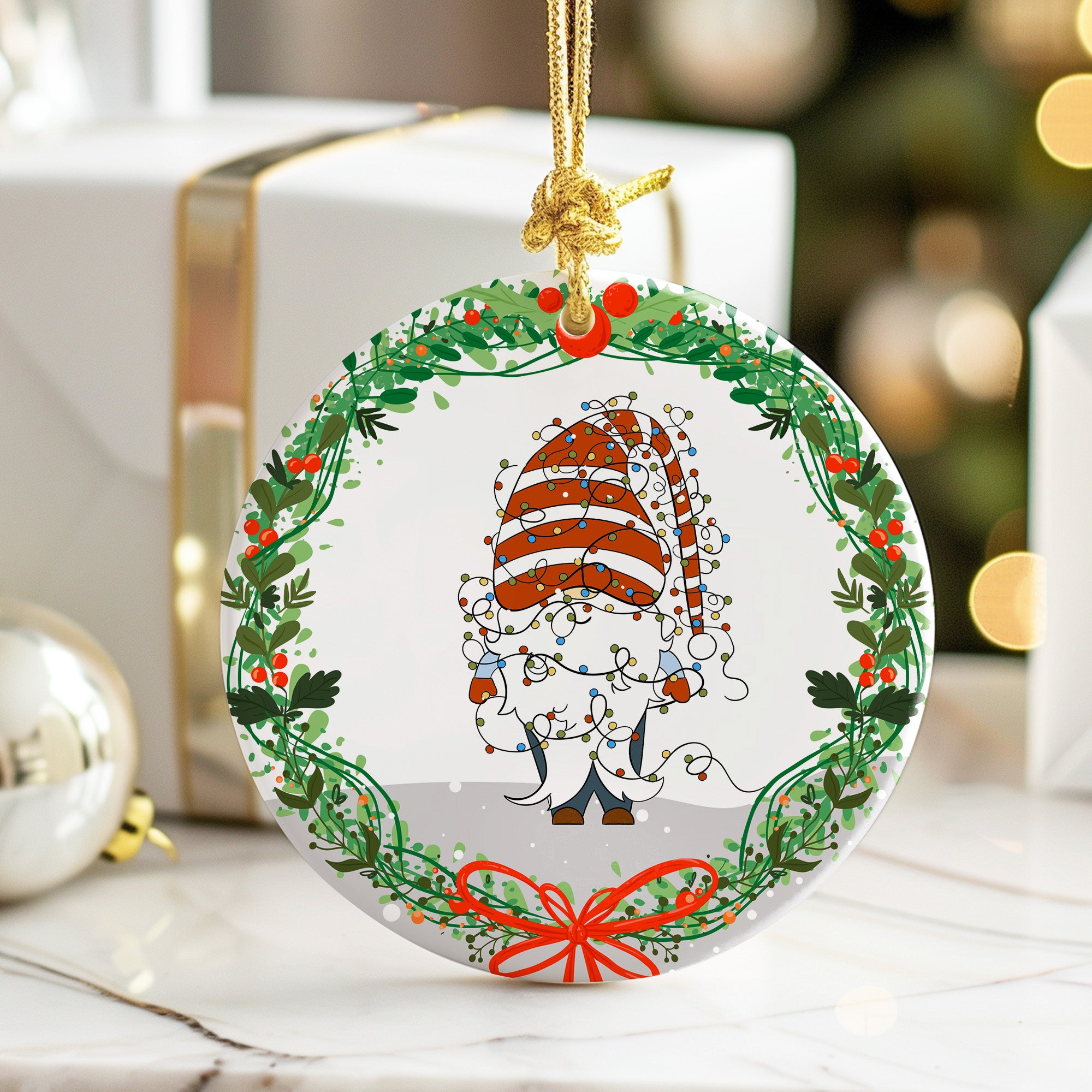 Personalized Holiday Gnome Ceramic Ornament - Customizable Christmas Keepsake for Festive Cheer - Image 6