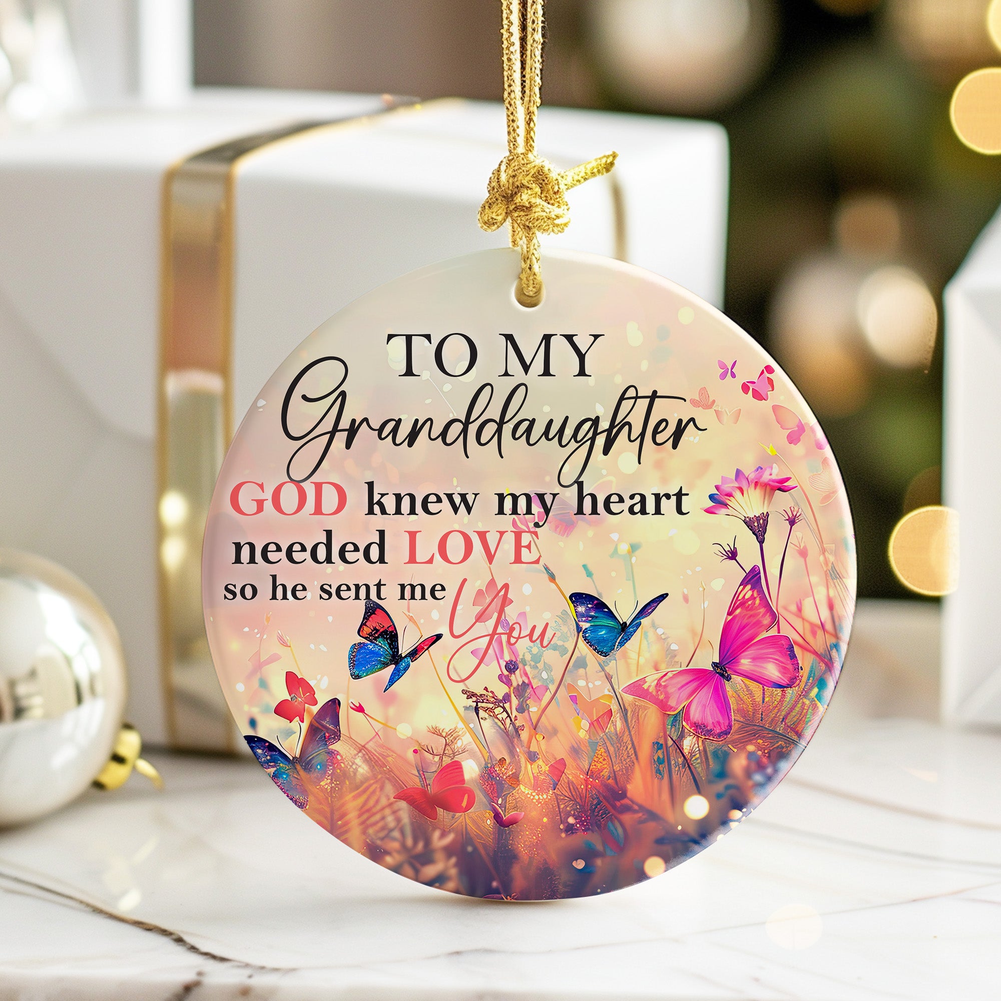 Personalized Ceramic Ornament for Granddaughters - Heartfelt Gift with Butterflies and Floral Design - Image 6