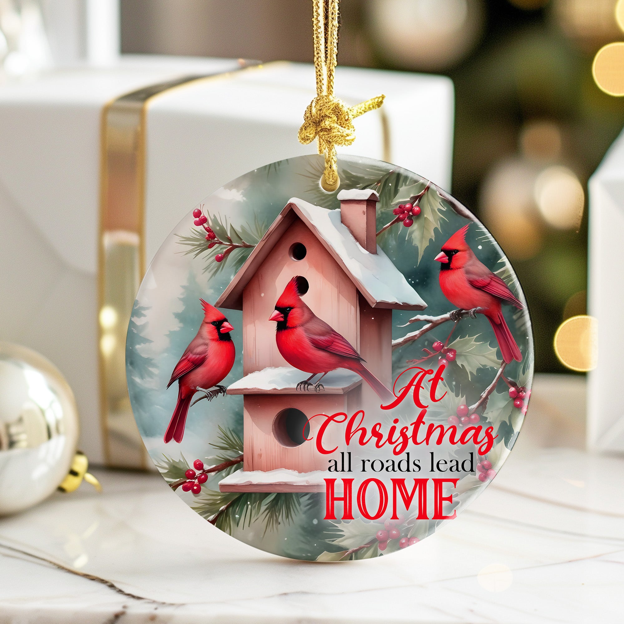 Personalized Christmas Ceramic Ornament with Cardinals - Handcrafted Holiday Décor and Gift Keepsake - Image 6