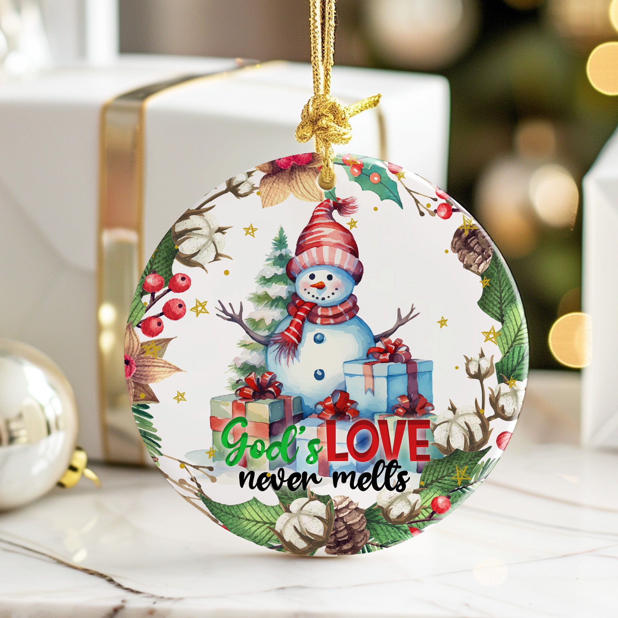 Personalized Holiday Ceramic Ornament - Heartfelt Snowman Design - God's Love Never Melts - Perfect Christmas Gift for Family & Friends - Image 6