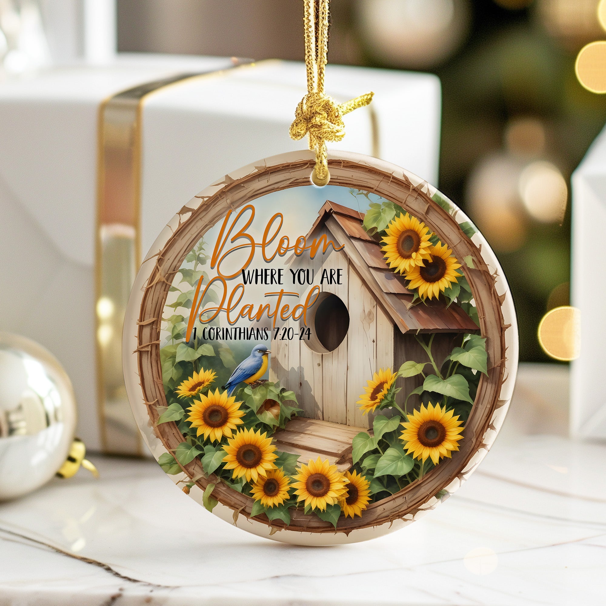 Personalized Sunflower and Birdhouse Ceramic Ornament – Inspirational Home Décor Gift with Customizable Message - Image 6