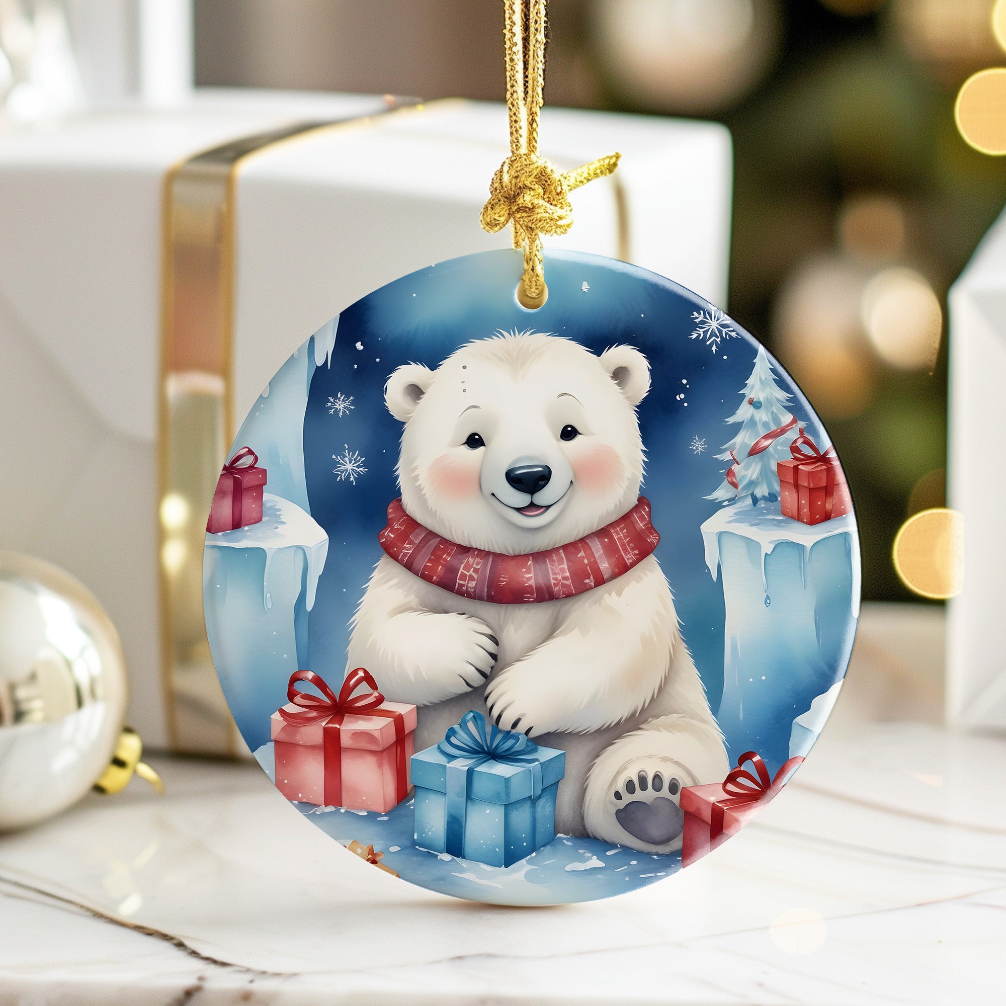 Personalized Polar Bear Christmas Ornament – Handmade Ceramic Gift with Cute Winter Design for Holiday Magic - Image 6