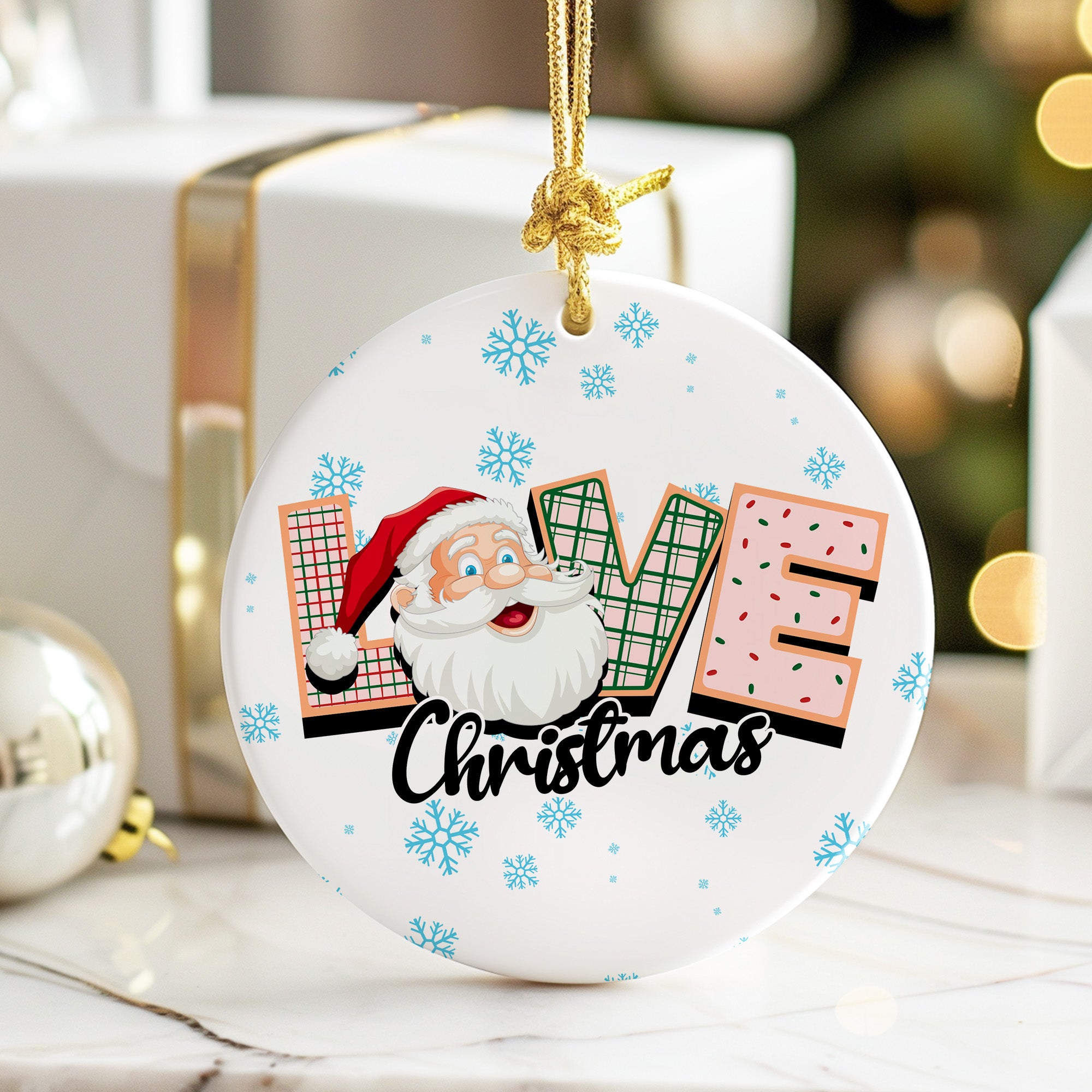 Personalized Christmas LOVE Ceramic Ornament – Festive Design with Santa Claus for Holiday Decoration - Image 6