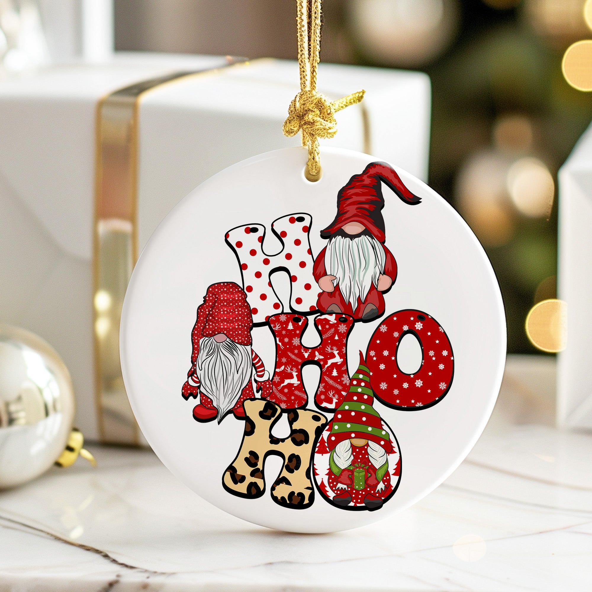 Personalized Santa Gnome Ceramic Ornament - Festive Holiday Decor with Customization Options for Christmas Tree - Image 6