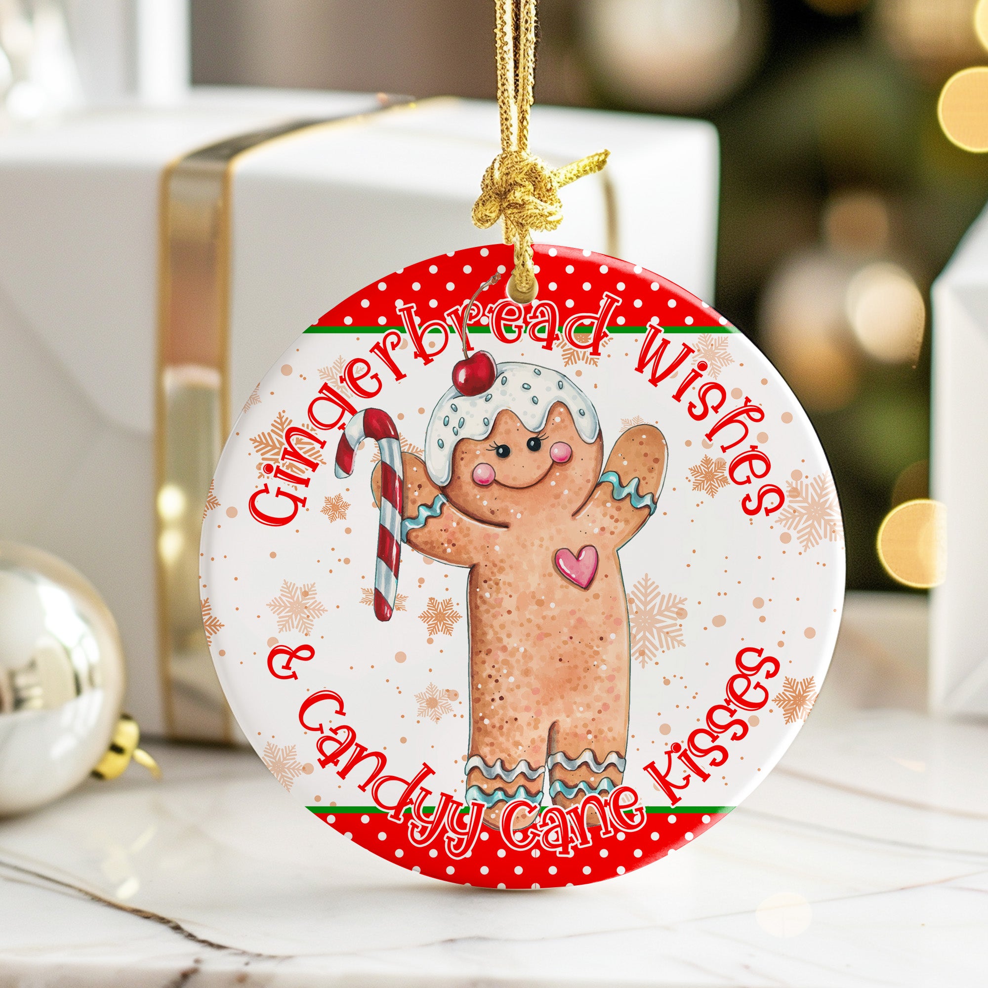 Personalized "Gingerbread Wishes & Candy Cane Kisses" Ceramic Ornament - Handmade Holiday Keepsake - Image 6