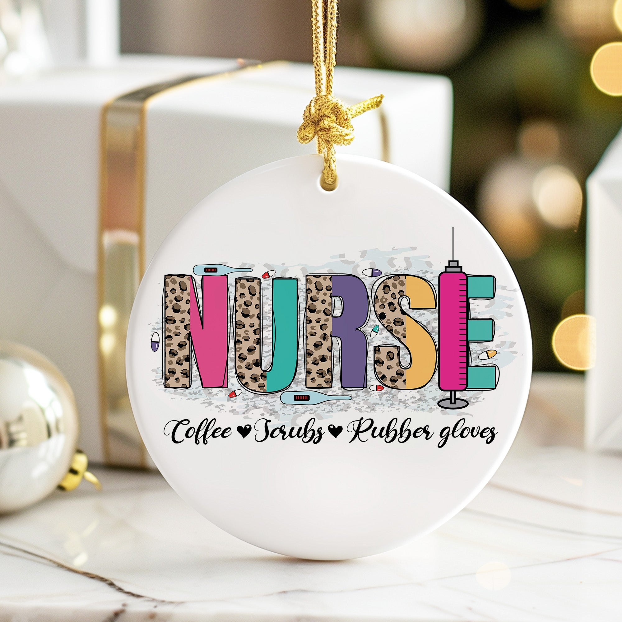 Personalized Nurse Ceramic Ornament - Leopard Print Design, Perfect Gift for Nurses with Customizable Keepsake Details - Image 6