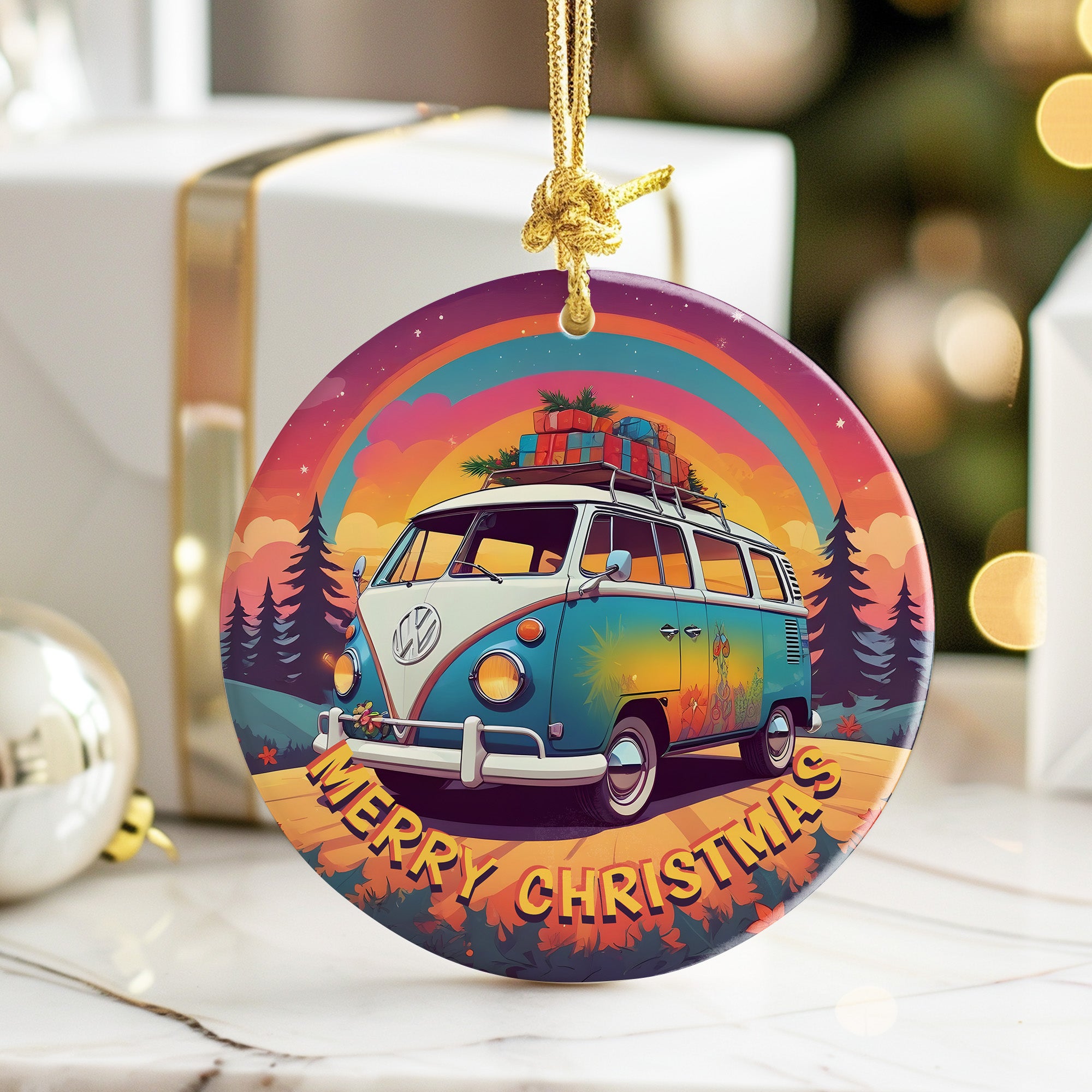 Personalized Merry Christmas Ceramic Ornament with Retro Van Design - Perfect Customized Gift for Adventurous Souls - Image 6