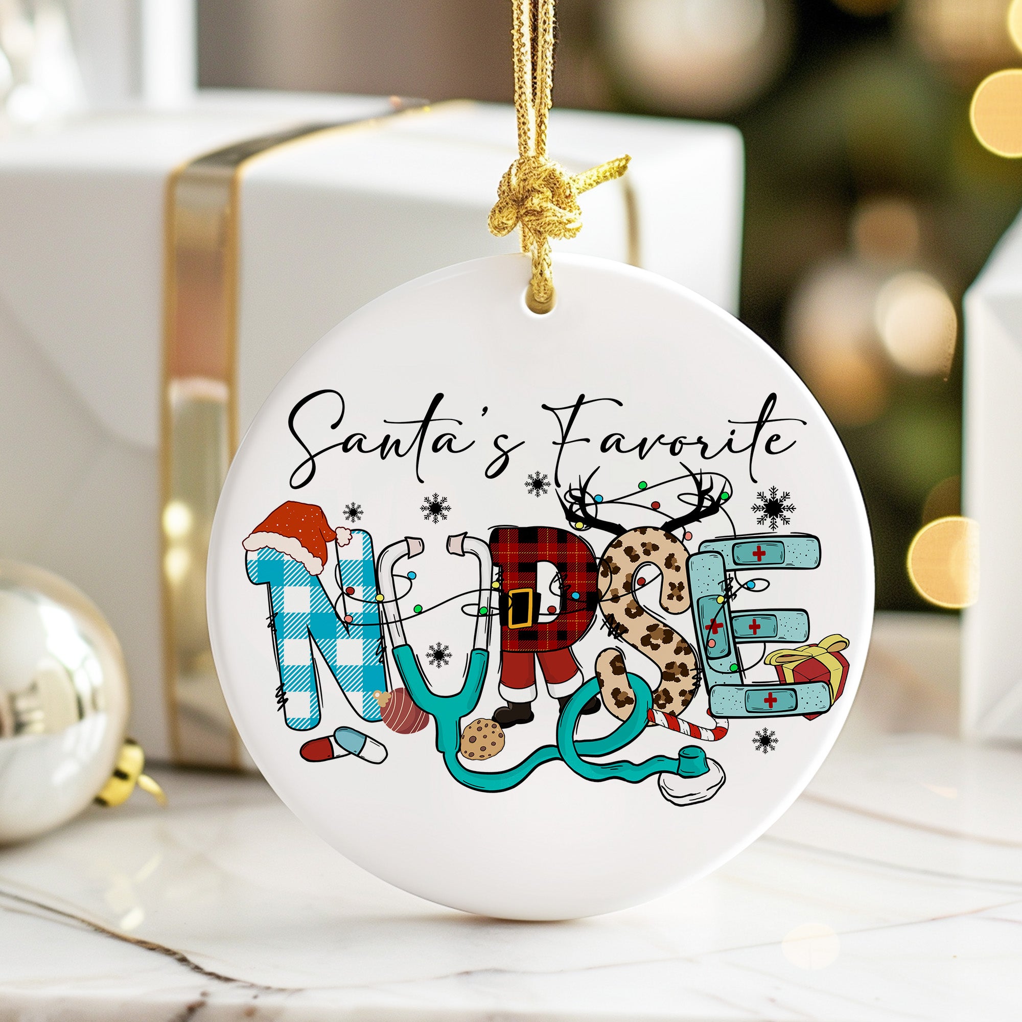 Personalized "Santa's Favorite Nurse" Ceramic Ornament - Festive Holiday Decoration for Nursing Heroes - Image 6