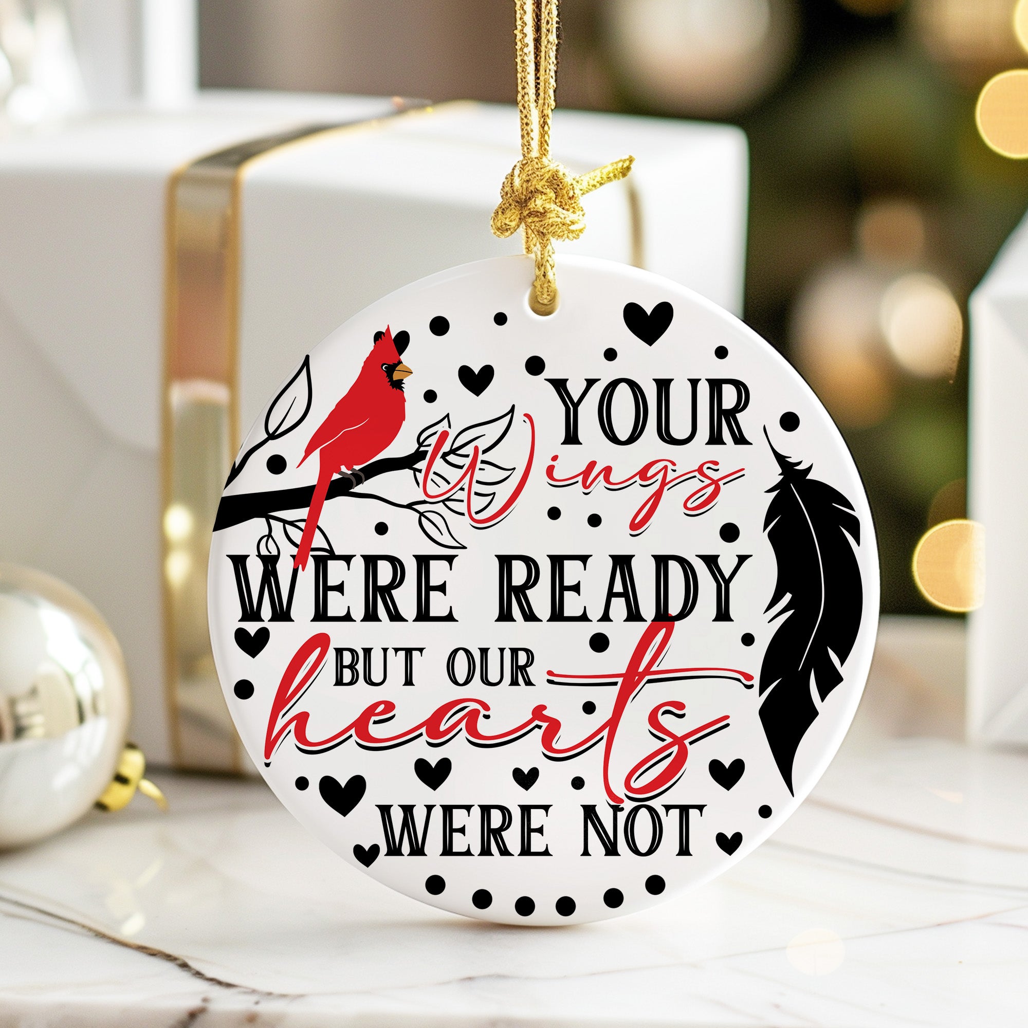 Personalized Memorial Ceramic Ornament with Cardinal and Feather Design – Heartfelt Keepsake for Loved Ones - Image 6